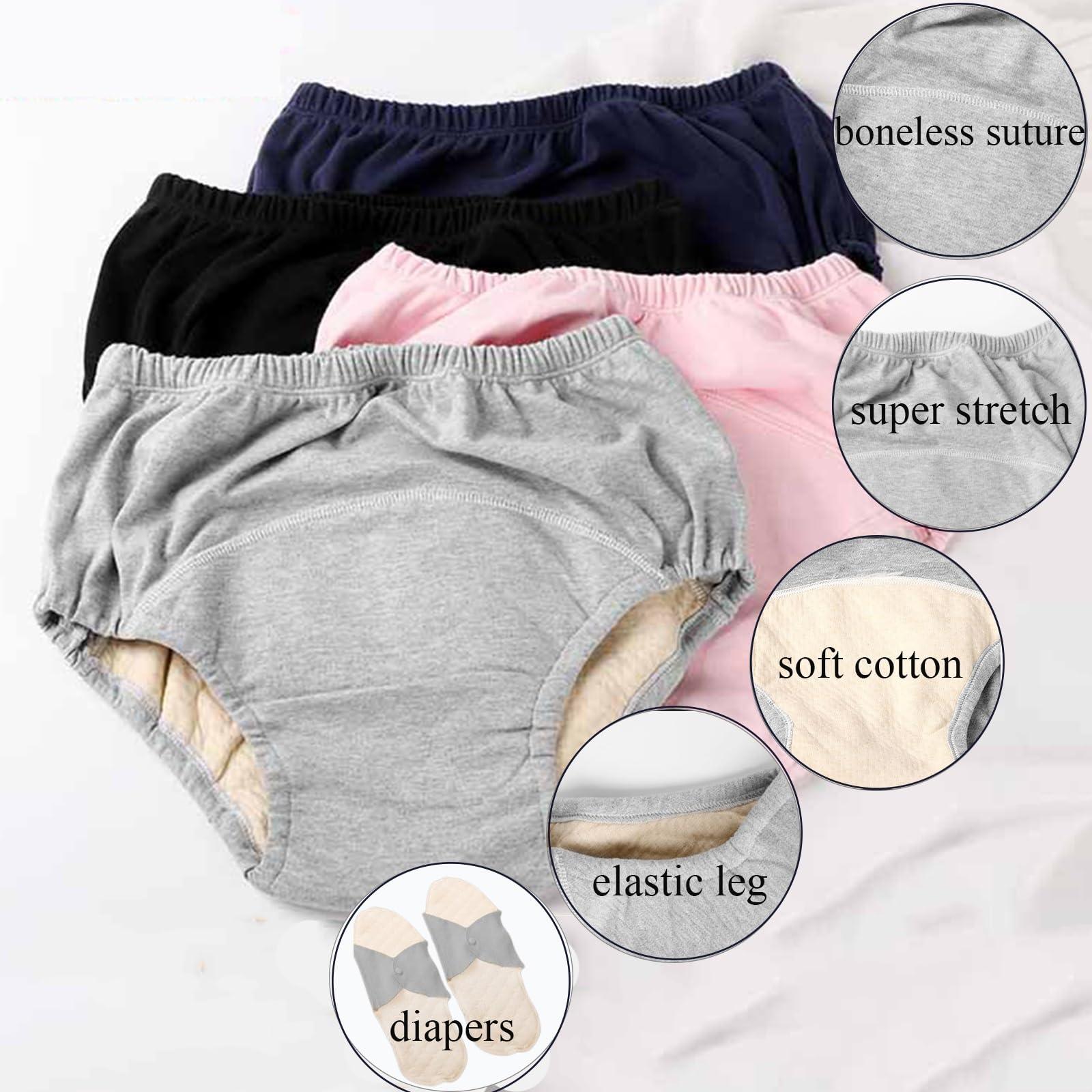 MKKBOB Leakproof Panties for Women Incontinence Diapers,Panties for Incontinence for Home Care Incontinence Diapers Adult Cloth Diapers Reusable Leakproof Underwear(Black,X-Large)