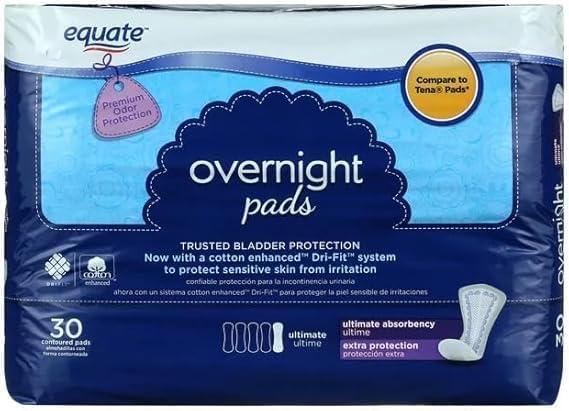 Generic Equate Generic Equate Overnight Incontinence Pads for Women, Ultimate, 30 Ct. (Pack of 1)