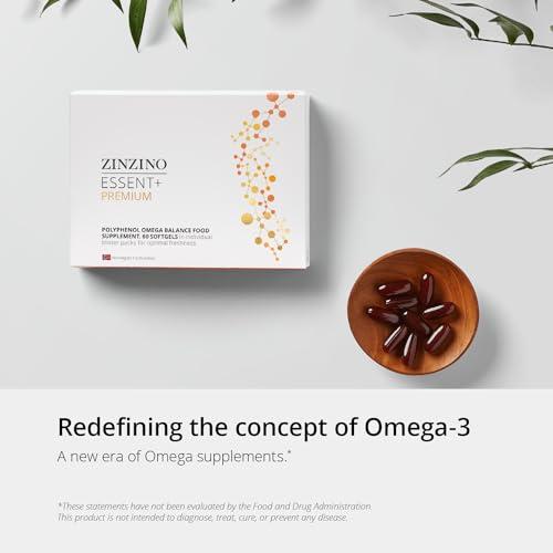 ZINZINO Zinzino - Essent+ Premium, Advanced Polyphenol Omega Balance with Fish Oil, Glycerin, Cold-Pressed Extra Virgin Olive Oil, Vitamin D - 60 Softgels