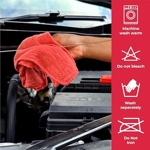 generic Ocean Towels Cotton Red Shop Towels Pack of 50 Rags Durable Quality Cleaning Cloths - Shop Rags Reusable Cleaning 100% Cotton Size 15x15 Highly Absorbent - use for Shop, Home, Auto & Garage