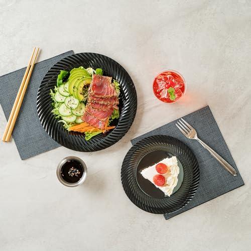 Restaurantware Restaurantware Moderna 7 Inch Premium Disposable Plates 40 Round Plastic Plates For Parties - Wave Pattern Heavy-duty Black Plastic Dinner Plates For Warm And Cold Foods Ideal For Cafes