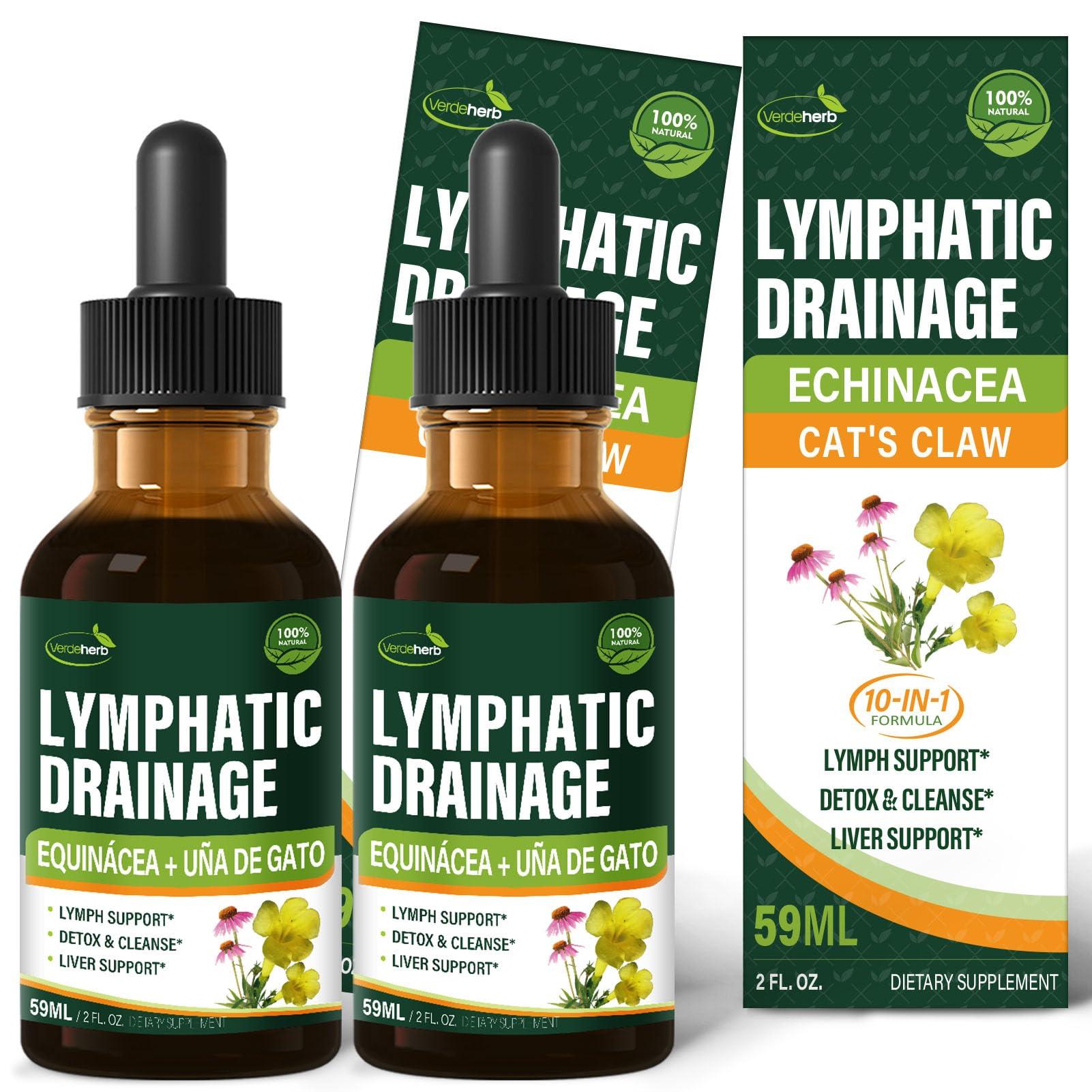 Verdeherb Verdeherb Echinacea Lymphatic Drainage Drops Enhance Lymph System Detox Cleanse, Cleavers, Milk Thistle, Cats Claw, Turmeric, Dandelion, Burdock, Astragalus Immune Support Supplement. 4oz