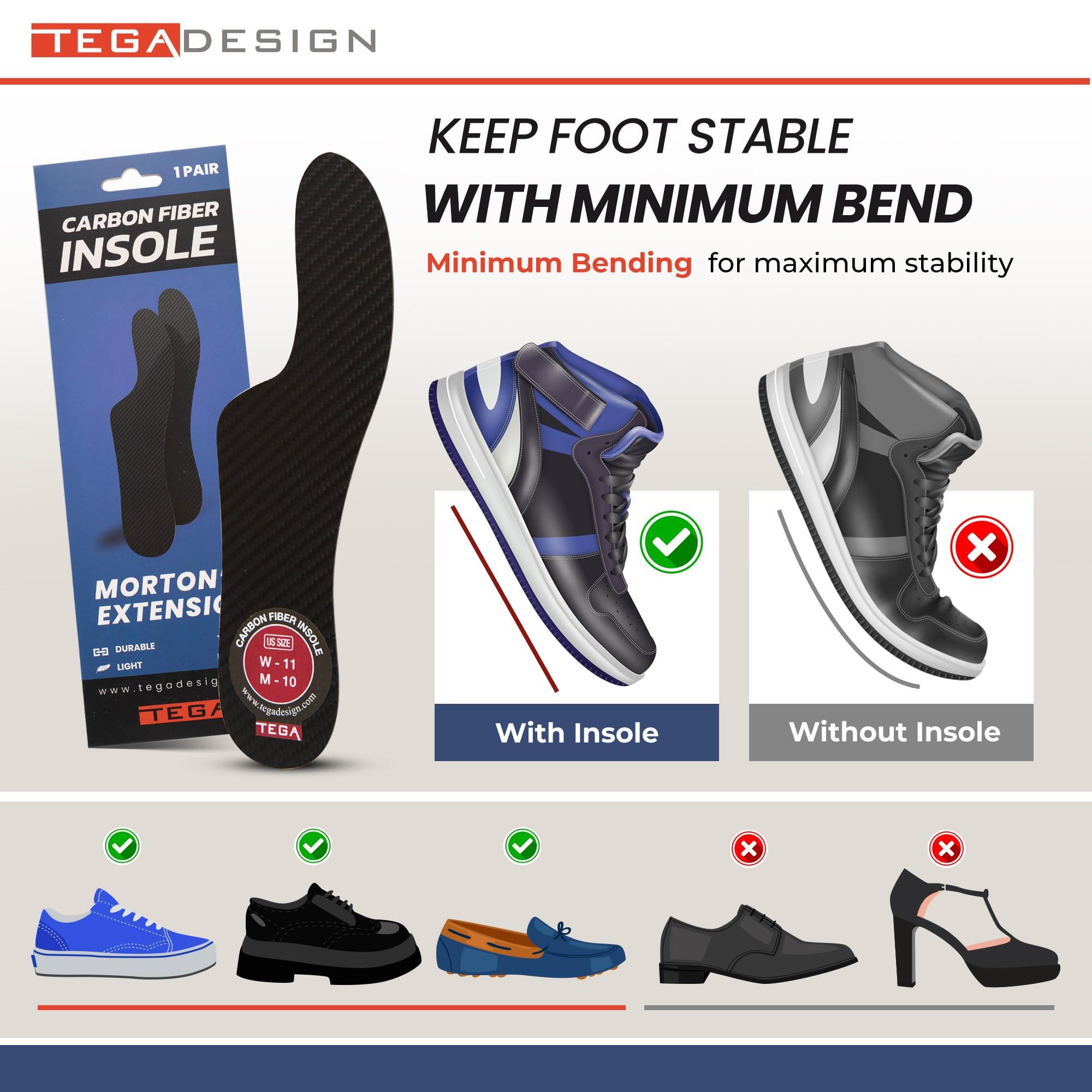 Tega Morton´s Extension Orthotic, Carbon Fiber Very Rigid Insole - 1 Pair - Morton's Toe, Turf Toe, Hallux Limitus, Hallux Rigidus, Arthritis (235 mm - Women's Size 8-8.5, Men's 7-7.5)