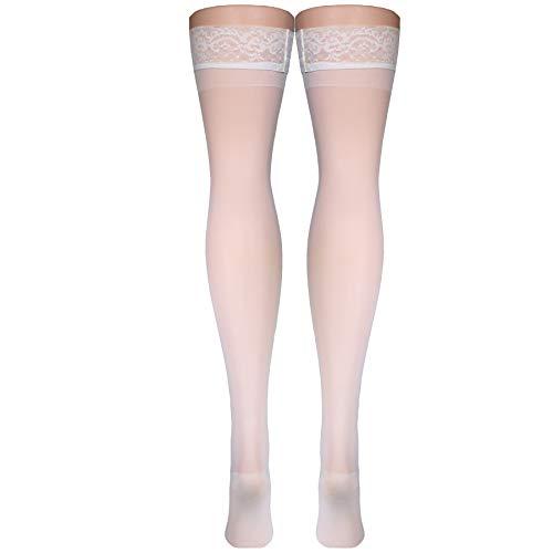 Truform Truform Sheer Compression Stockings, 15-20 mmHg, Women's Thigh High Length, 20 Denier, White, Large