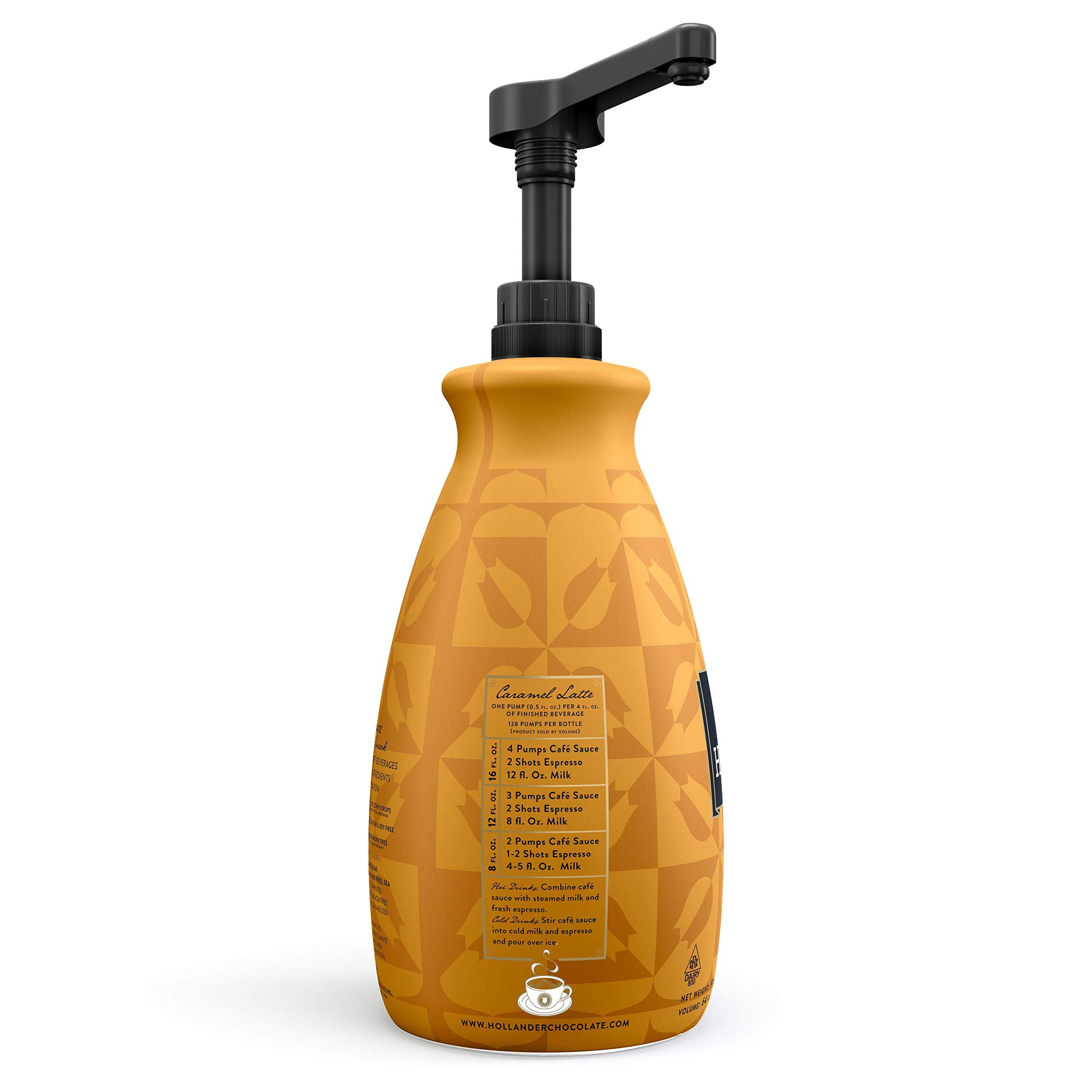 Hollander Chocolate Classic Caramel Caf Sauce by Hollander Chocolate Co. | For Caramel Lattes & Deserts | Perfect for the Professional or Home Barista - Net Wt. 91oz (64 fl Oz) Large Bottle (PUMP Included)