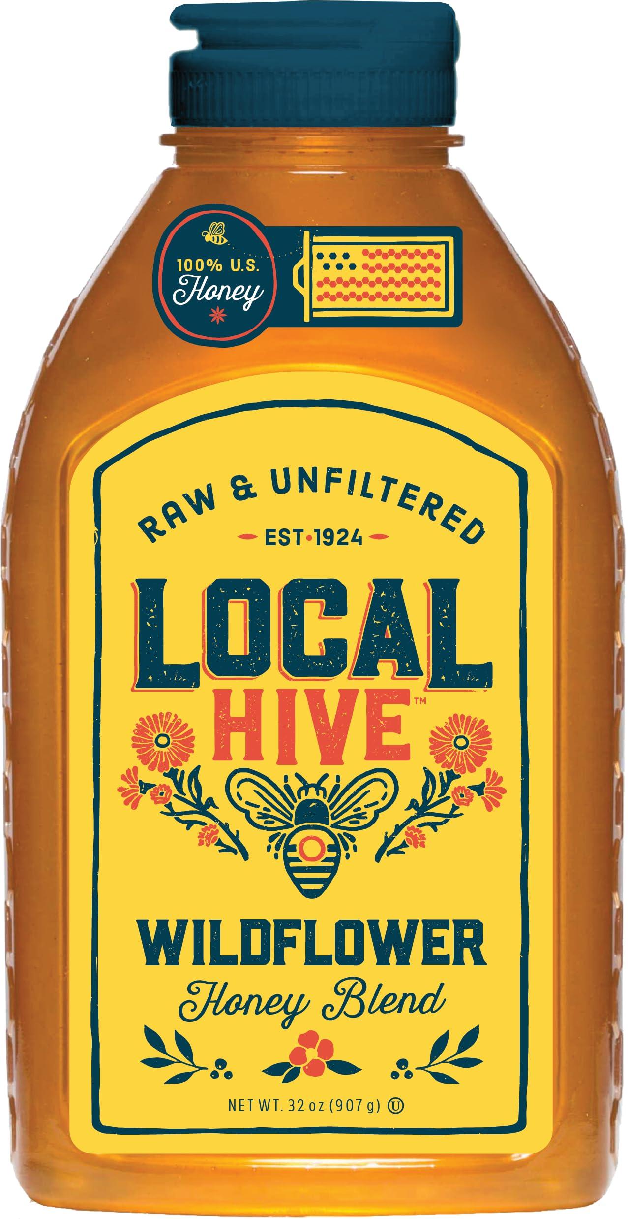 Local Hive Local Hive Wildflower Raw Unfiltered Honey 32oz, 100% Pure US Honey, Sourced from American Bees and Beekeepers - Natural Sweetener, Ideal for Tea, Baking, and Cooking