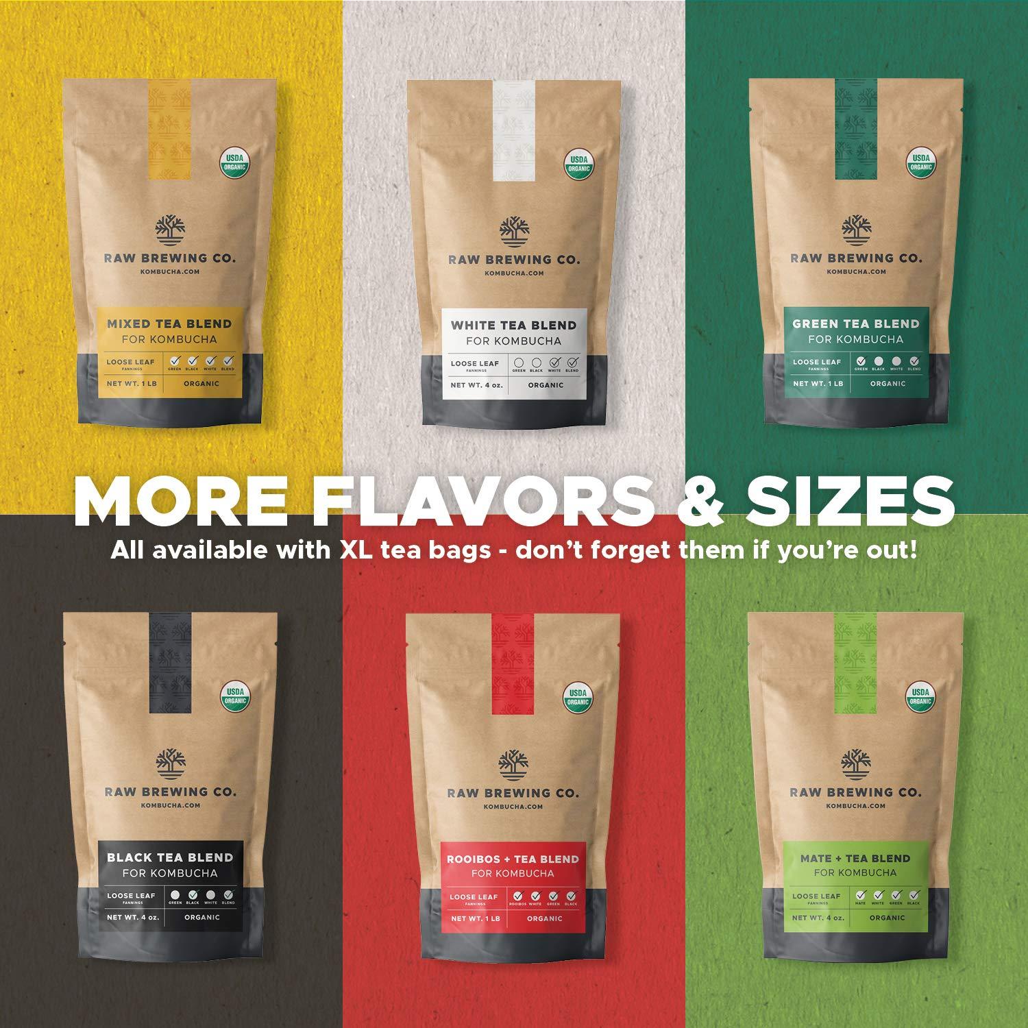 Raw Brewing Company Kombucha.com Certified Organic Loose Leaf Tea - Kombucha Brewing Blends (Black Tea Blend, 1 Pound + 100 XL FILTER BAGS)