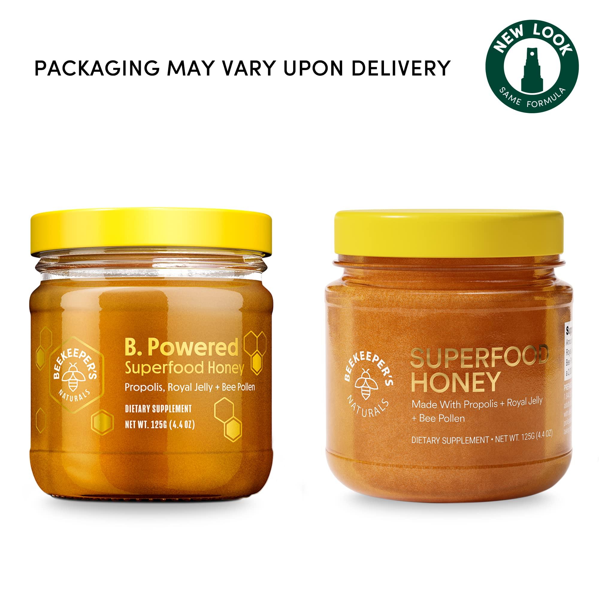 Beekeeper's Naturals Superfood Honey by Beekeeper\'s Naturals - Bee Pollen, Royal Jelly, Propolis, Honey - Natural Energy, Immune Support, Mental Clarity, Athletic Performance (4.4 oz)