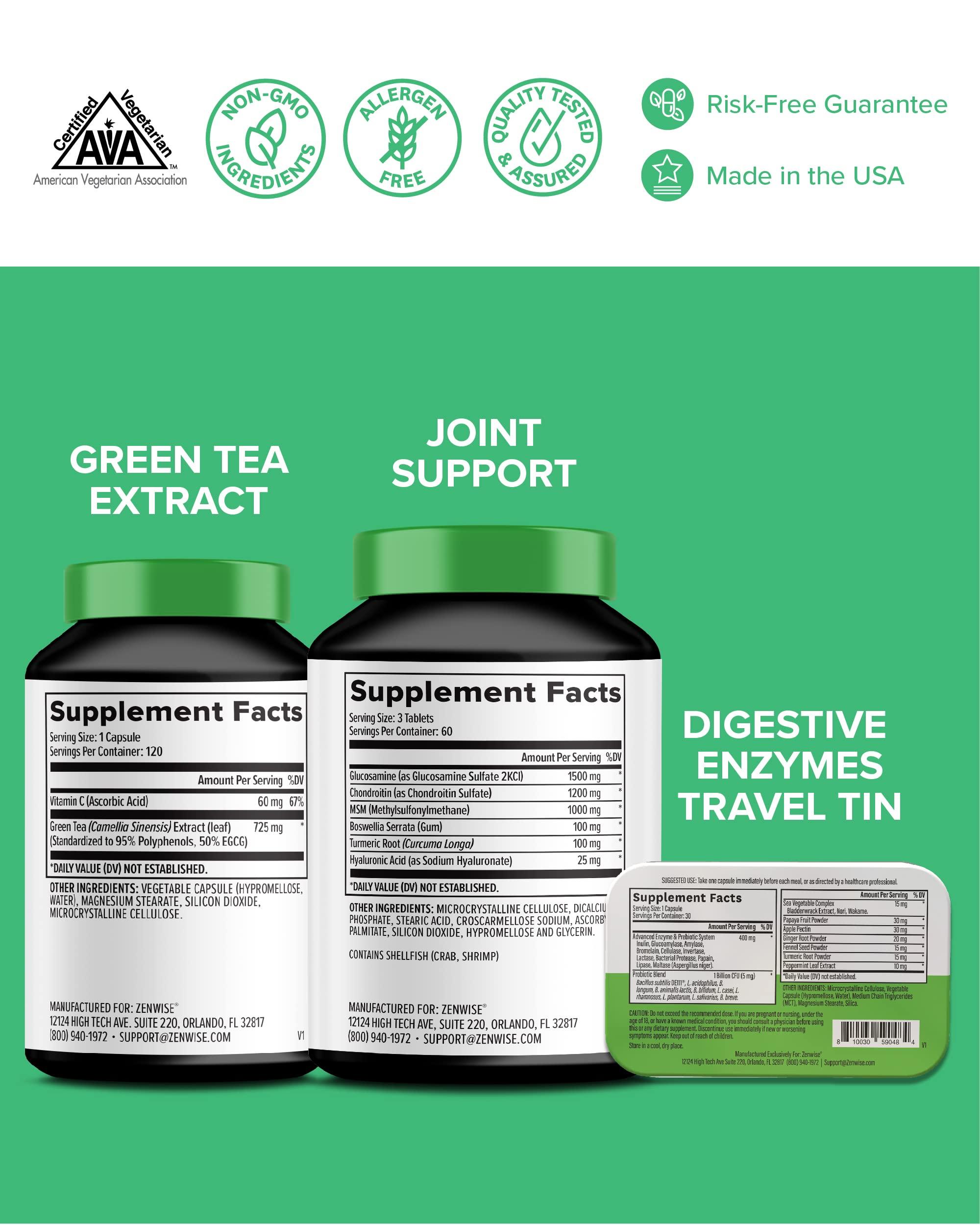 Zenwise Health Zenwise Green Tea Extract, Joint Support, Free Travel Size Enzymes