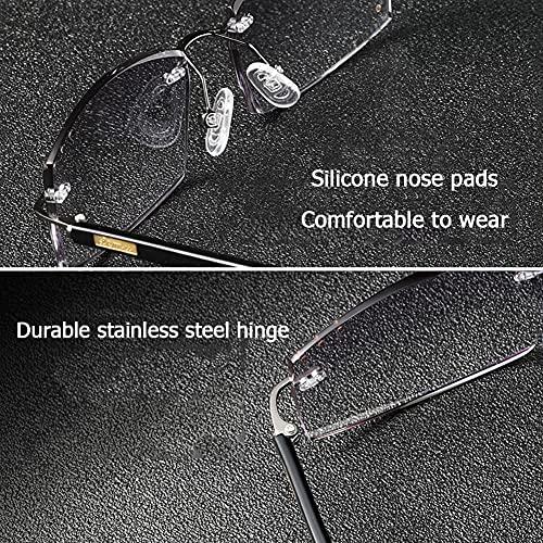 NWB Rimless Reading Glasses Blue Light Blocking for Men,Spring Hinge,Stylish Eyeglasses Anti Eye Strain/Glare/UV