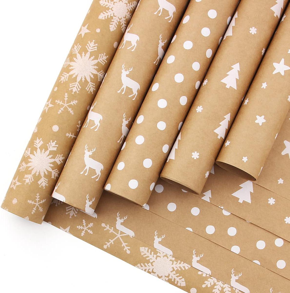 haipicho haipicho Christmas Wrapping Paper Roll, Fully Recycled Kraft Paper 43cm x 15m (White Elk)