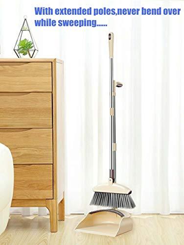 Jingyuan Kitchen Broom and Dustpan Set for Home, Outdoor Dustpan and Brush Set Comb, Small Broom and Dustpan Set, Mini Broom and Dustpan Set,Long Handled 3 Size Handle,Broom with Dustpan Comb Set Upright