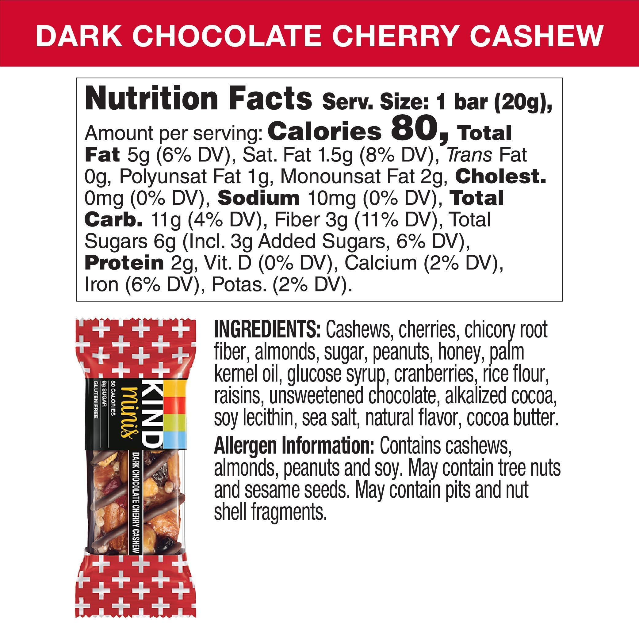 KIND KIND Minis Healthy Snack Bar, Dark Chocolate Cherry Cashew, Low Glycemic Index, Gluten Free Bars, 0.7 OZ, (80 Count)