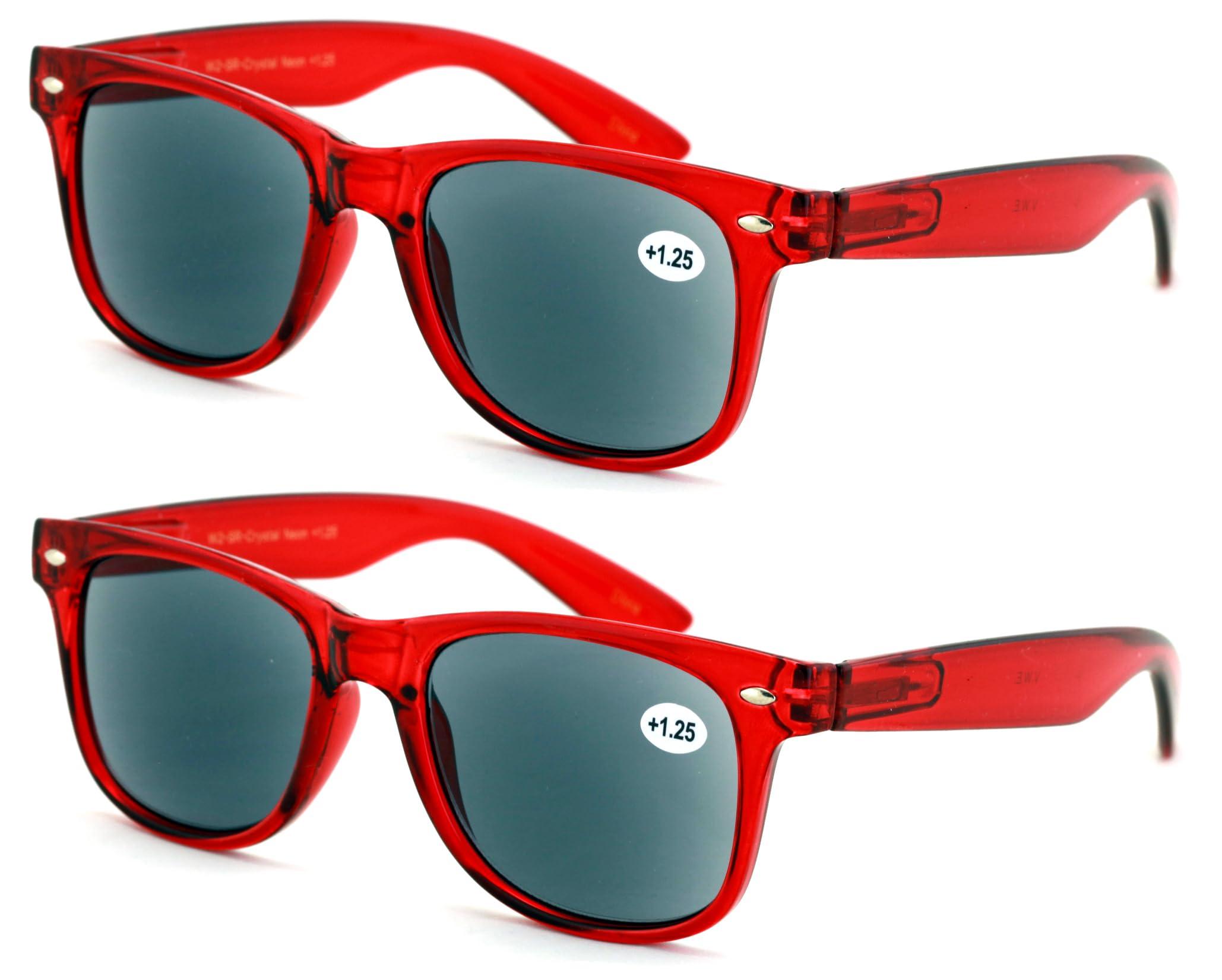 V.W.E. V.W.E. 2 Pairs Classic Outdoor Reading Sunglasses - Comfortable Stylish Simple Readers - Not Bifocal (2 Red, 2.00)