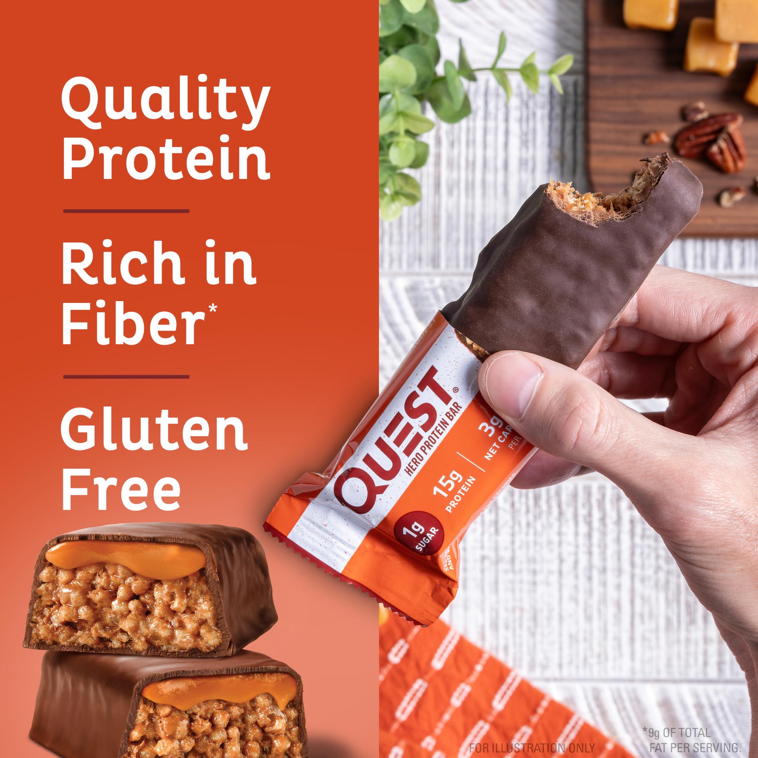 Quest Nutrition Quest Nutrition Crispy Chocolate Caramel Pecan Hero Protein Bar, 15g Protein, 1g Sugar, 3g Net Carb & Lemon Cake Protein Bars, High Protein, Low Carb, Gluten Free, 12 Count