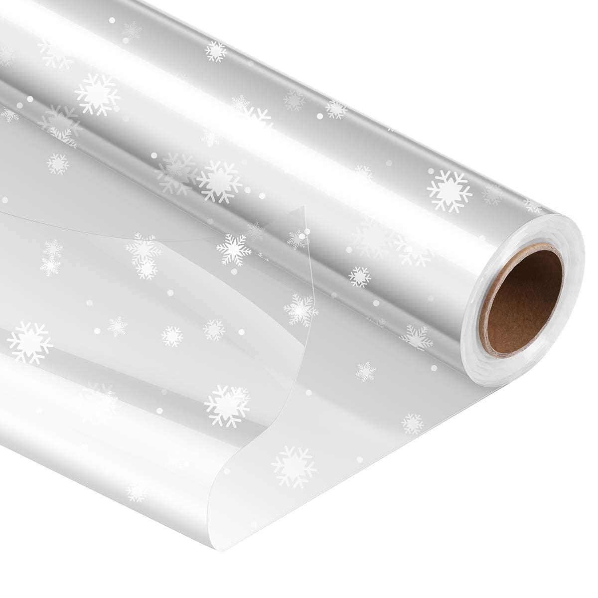 Choisyin Choisyin Christmas Cellophane Wrap Roll,Clear Wrapping Paper Snowflake Plastic Paper Wrapper Large Transparent Wrapping Paper Wrap Film for Gift Basket Flower Food Christmas Decoration 16 inch x100 Ft