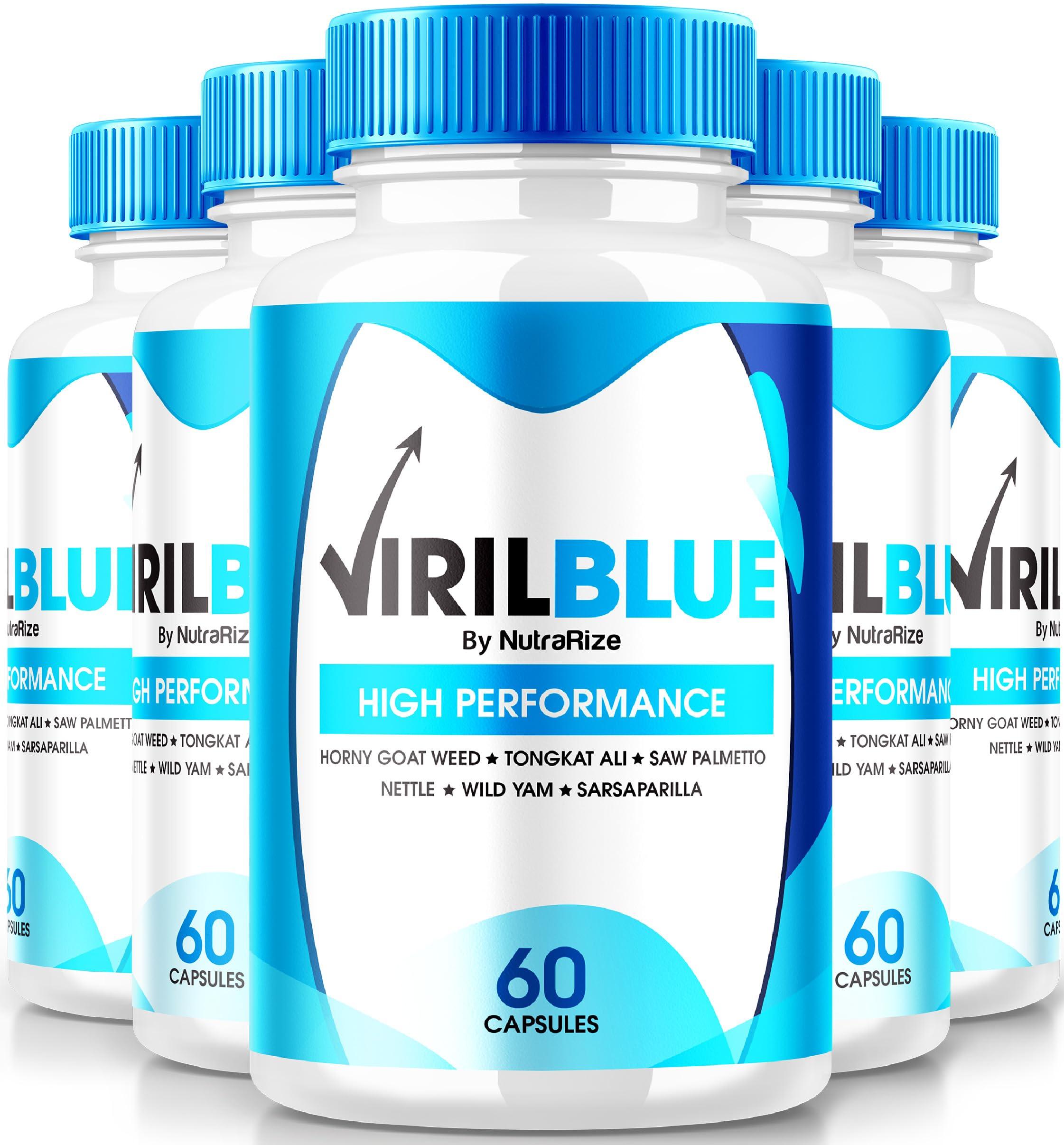NutraRize (5 Pack) VirilBlue Capsules for Men, Viril Blue Male Supplement, All-Natural Formula to Support Performance and Confidence, Premium Nutrition for Overall Health, Official Pills Review (300 Capsules)