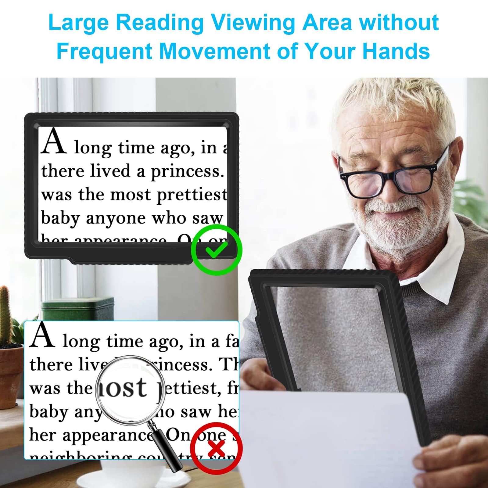 molebe 5X Large Page Magnifying Glass for Reading, Full-Page Viewing Area Magnifier Handheld Lightweight Magnifier for Reading Seniors and Low Vision Person Black