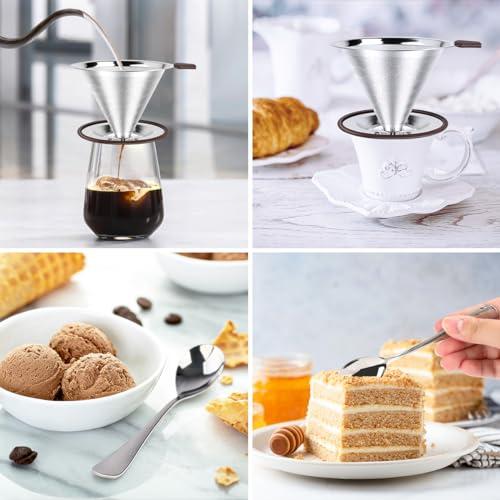 FACIACC FACIACC Pour Over Coffee Dripper, Professional Stainless Steel Coffee Filter, Paperless and Reusable, Upgraded Double Micro Mesh Filter with Spoon and Silicone Tray, Cleaning Brush (3-4 Cup)