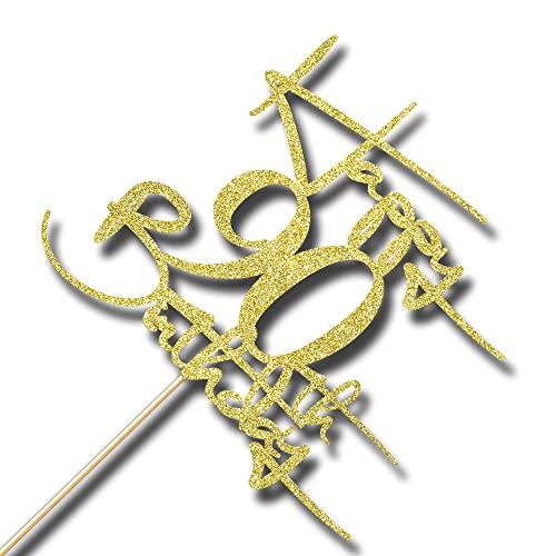 Verherer Happy 90th birthday cake topper Golden glitter Happy birthday cake decorations 90th birthday party decorations (90)