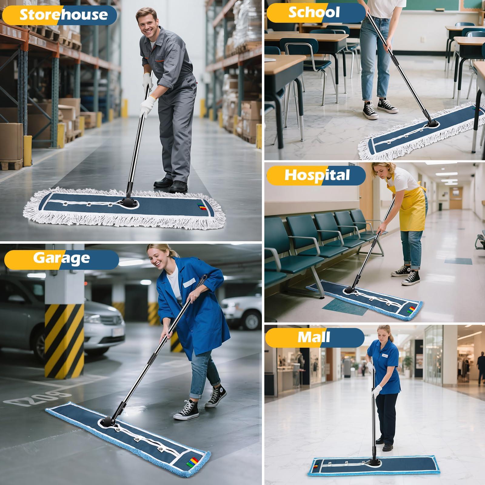 MASTERTOP MASTERTOP 42\" Commercial Mop, Heavy Duty Dust Floor Mop with 2 Microfiber Pads, Professional Industrial Wet and Dry Mops with 51.6\" Long Handle for Hardwood, Tile, Laminate,Garage,Office,Mall