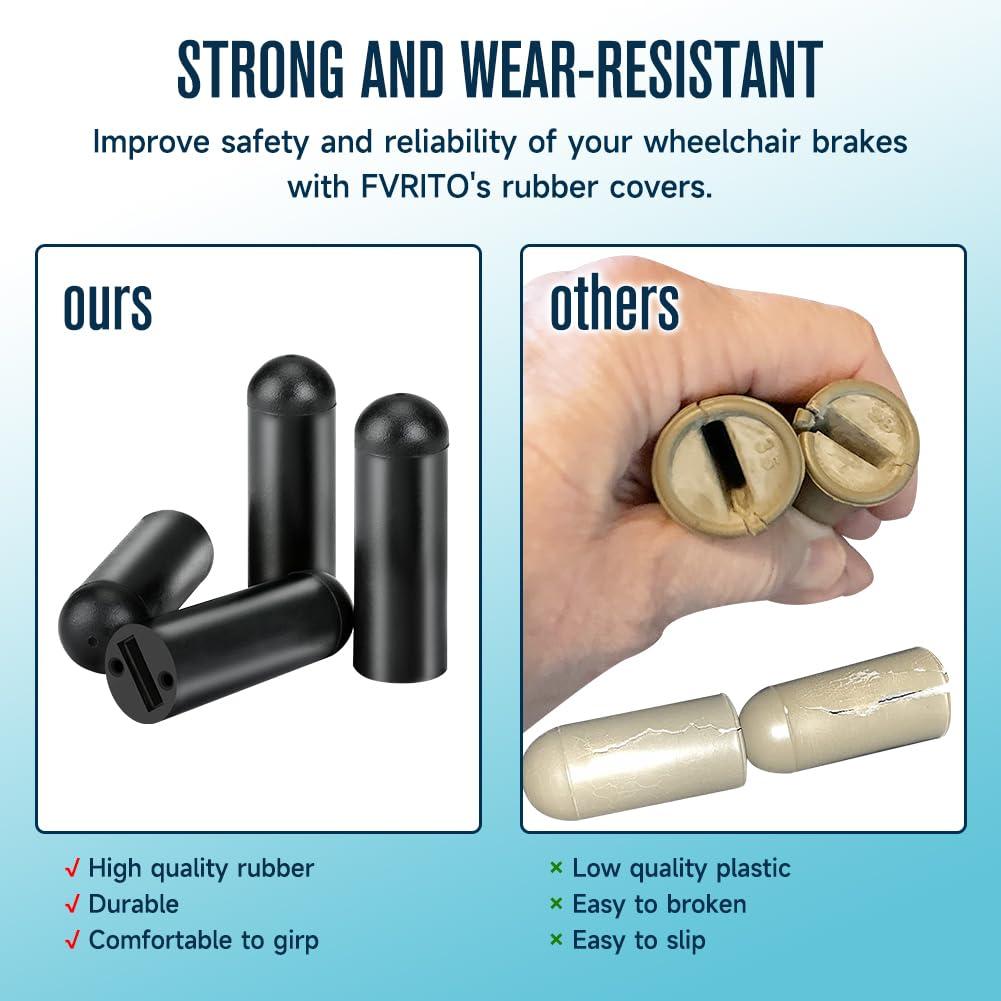 FVRITO FVRITO 4-Pack Rubber Tips for 5/8\" Wheelchair Handle Brake, Wheelchair Wheel Lock Cover Perfect Replacement for Rollator Transport Wheelchair, Lightweight Foldable Wheelchair Accessories