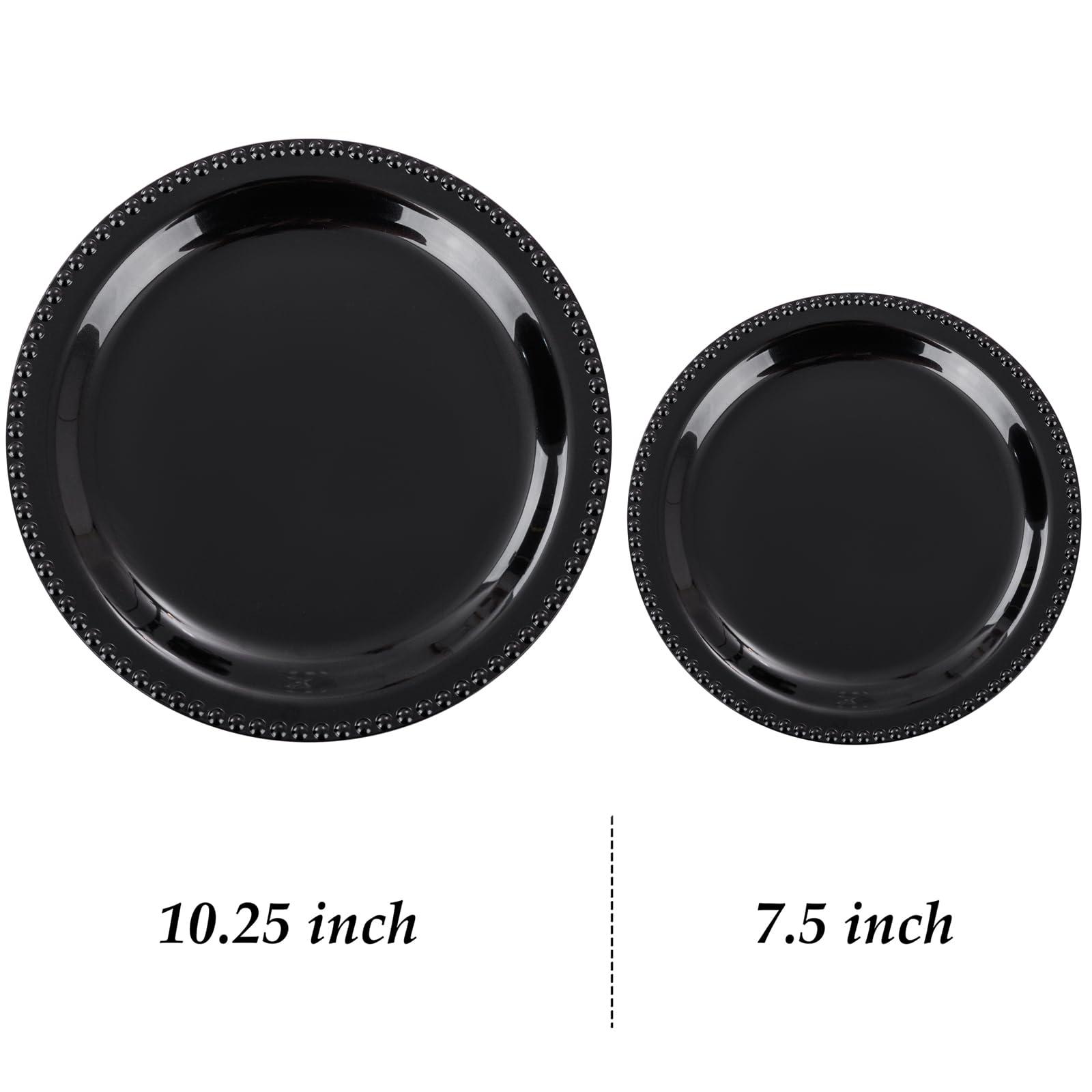 WELLIFE WELLIFE 60 PCS Black Plastic Plates, Heavy Duty Black Disposable Plates Including 30PCS 10.25\'\' Black Dinner Plates & 30PCS 7.5\'\' Black Dessert Plates -Black Disposable Plates for Party and Wedding