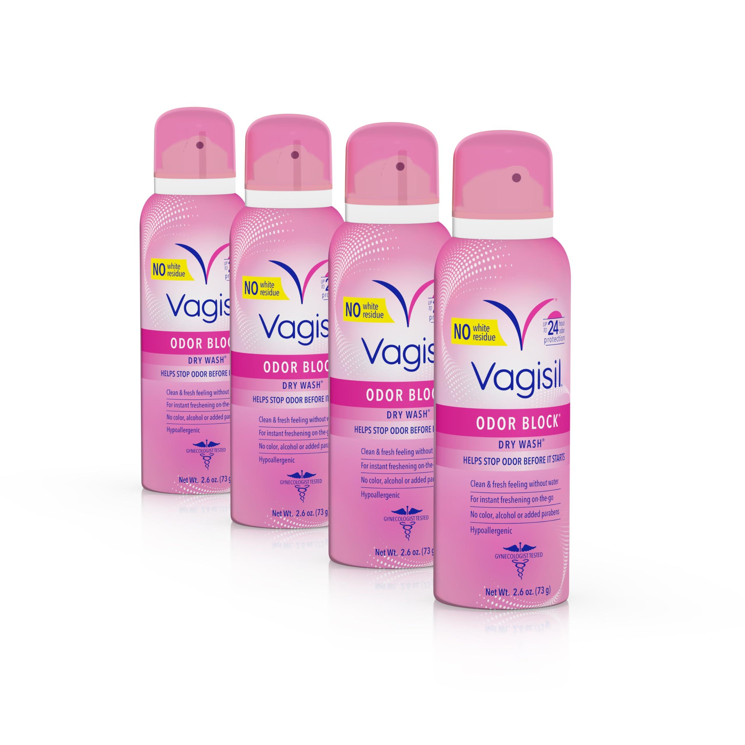 Vagisil Vagisil Odor Block Dry Wash Spray for Feminine Hygiene, Gynecologist Tested, Hypoallergenic, 2.6 Ounces (Pack of 4)