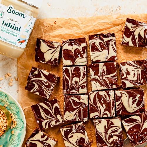 Soom Soom Foods Organic Tahini 11oz (2 Pack) | Roasted & Ground Sesame Seed Paste | Creamy Texture for Hummus, Sauces, Dips, Dressings | Vegan, Peanut-Free, Nut-Free, Gluten-Free, Dairy-Free, Keto, Paleo, Kosher | All-Natural