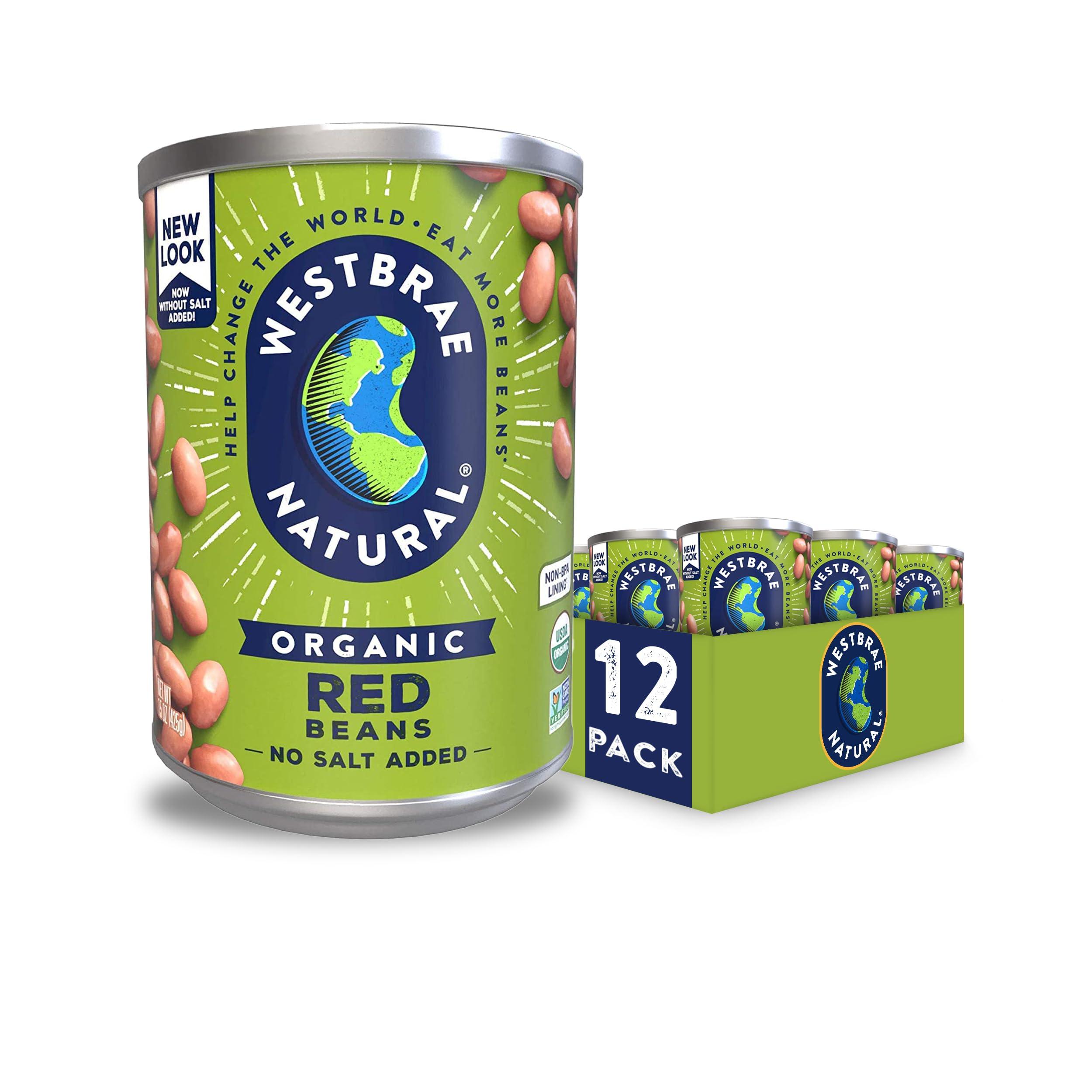 Westbrae Natural WESTBRAE 15 oz Natural Organic Red Beans, No Salt Added, Source of Plant Based Protein and Fiber, Low Fat, Gluten Free, (Pack of 12)