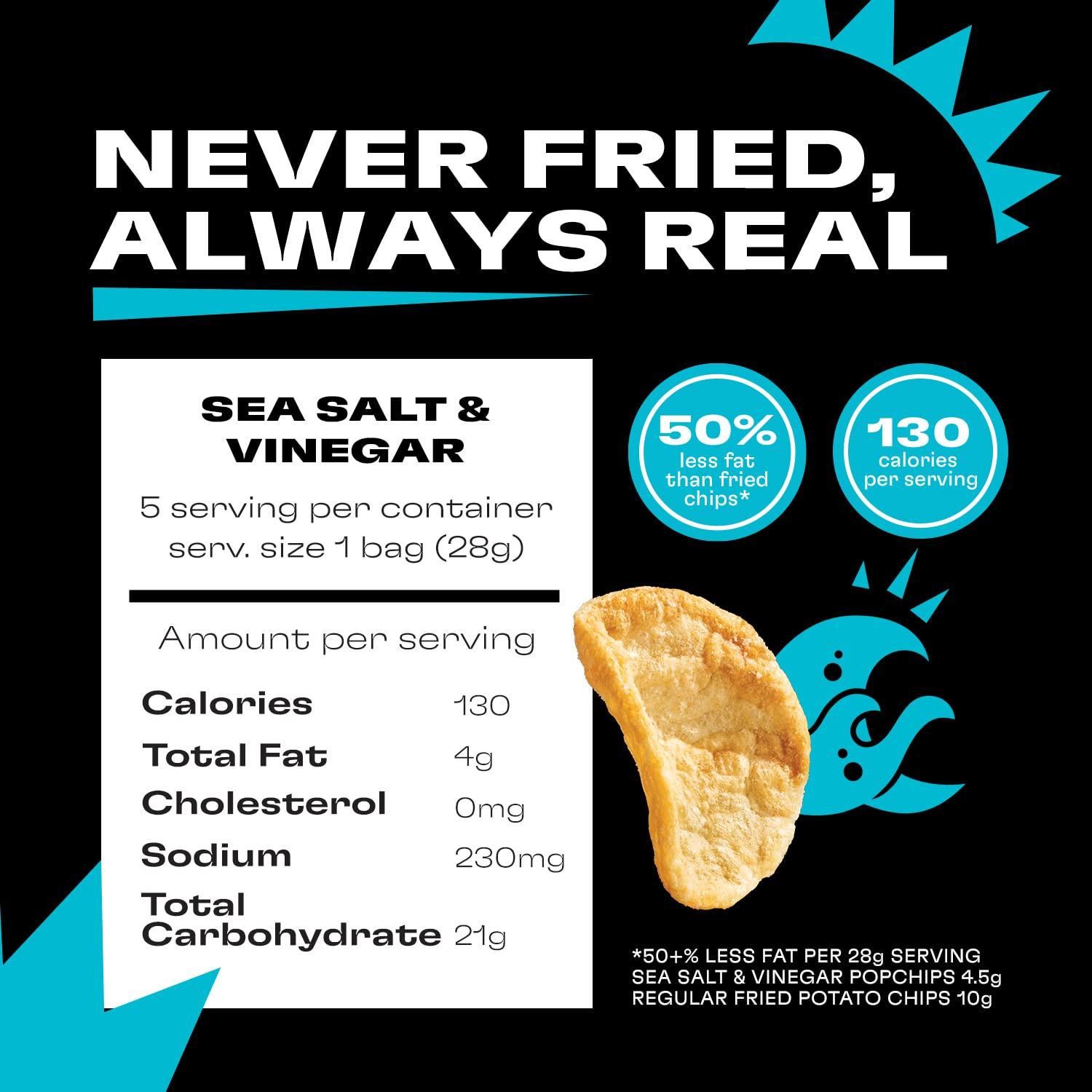 popchips Popchips Potato Chips, Sea Salt & Vinegar, 4ct 5.0oz Share Bags, Low-Calorie, Gluten Free, Salty Snacks for Adults and Children, Non-GMO, Vegan & Kosher Friendly, 130 Calories Per Serving