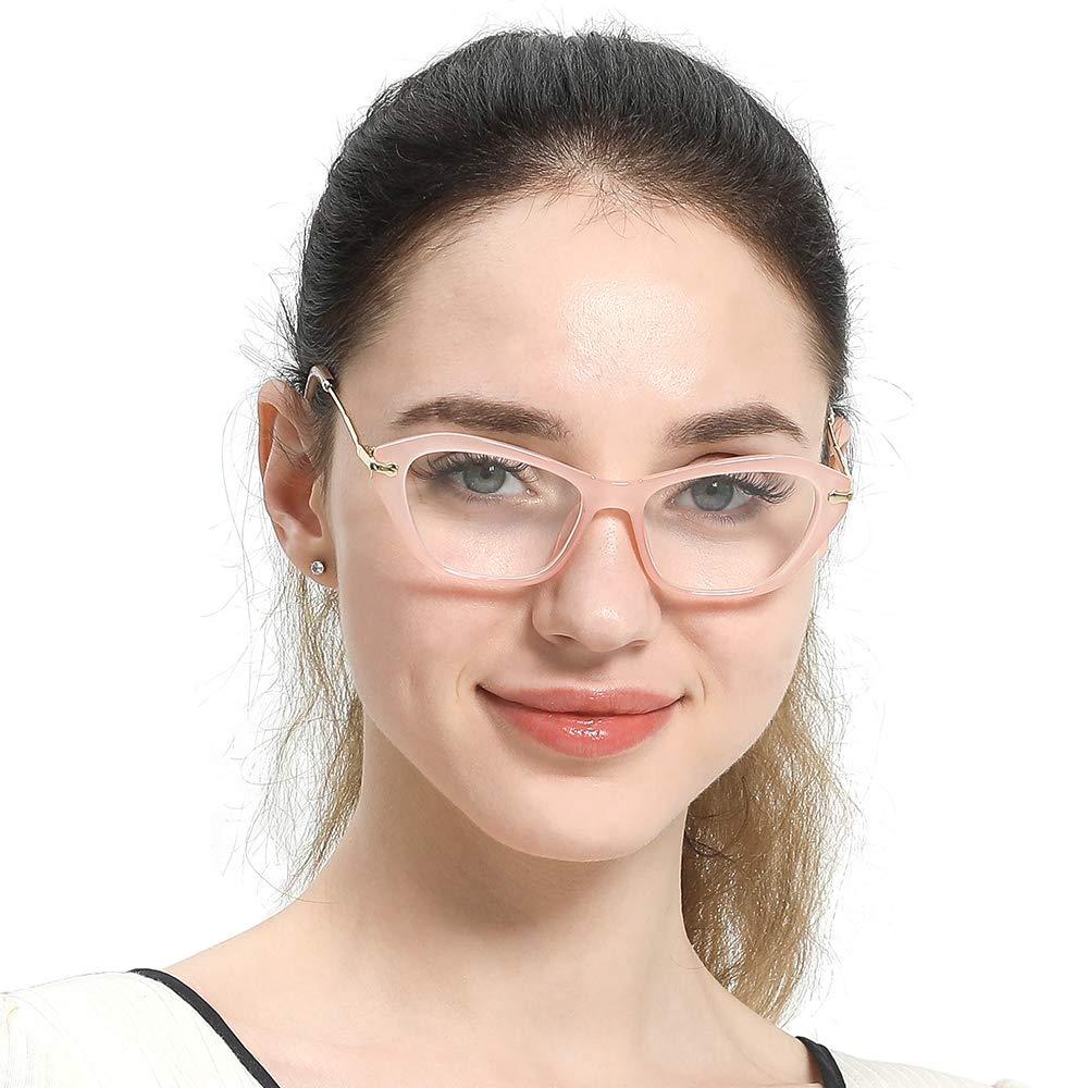 SOOLALA SOOLALA Womens Quality Fashion Alloy Arms Readers Eyeglass Frame Cat Eye Reading Glasses, Pink, +1.5x