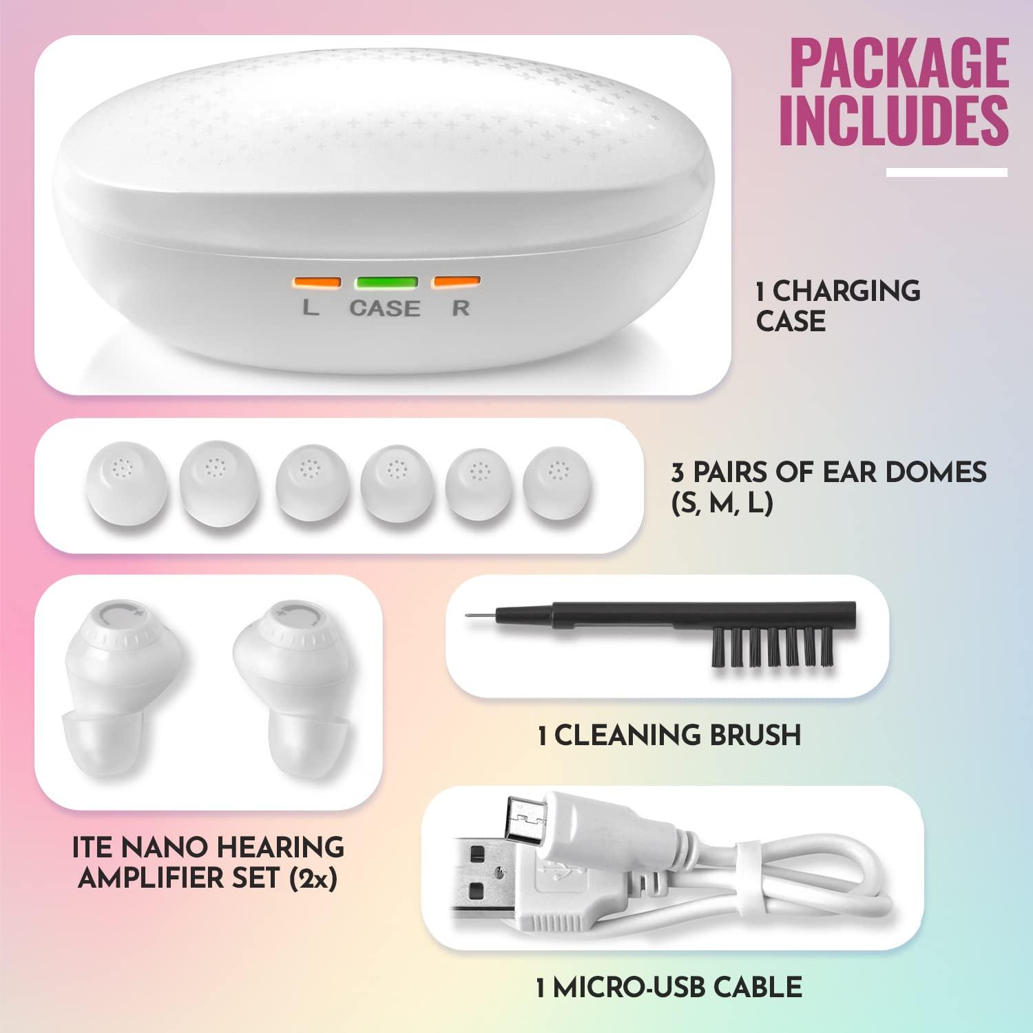 MEDca Mini Digital - ITE Rechargeable Personal - Lightweight Device with Noise Cancelling, in-Ear Detection & Volume Control Dial for Adults Seniors, White