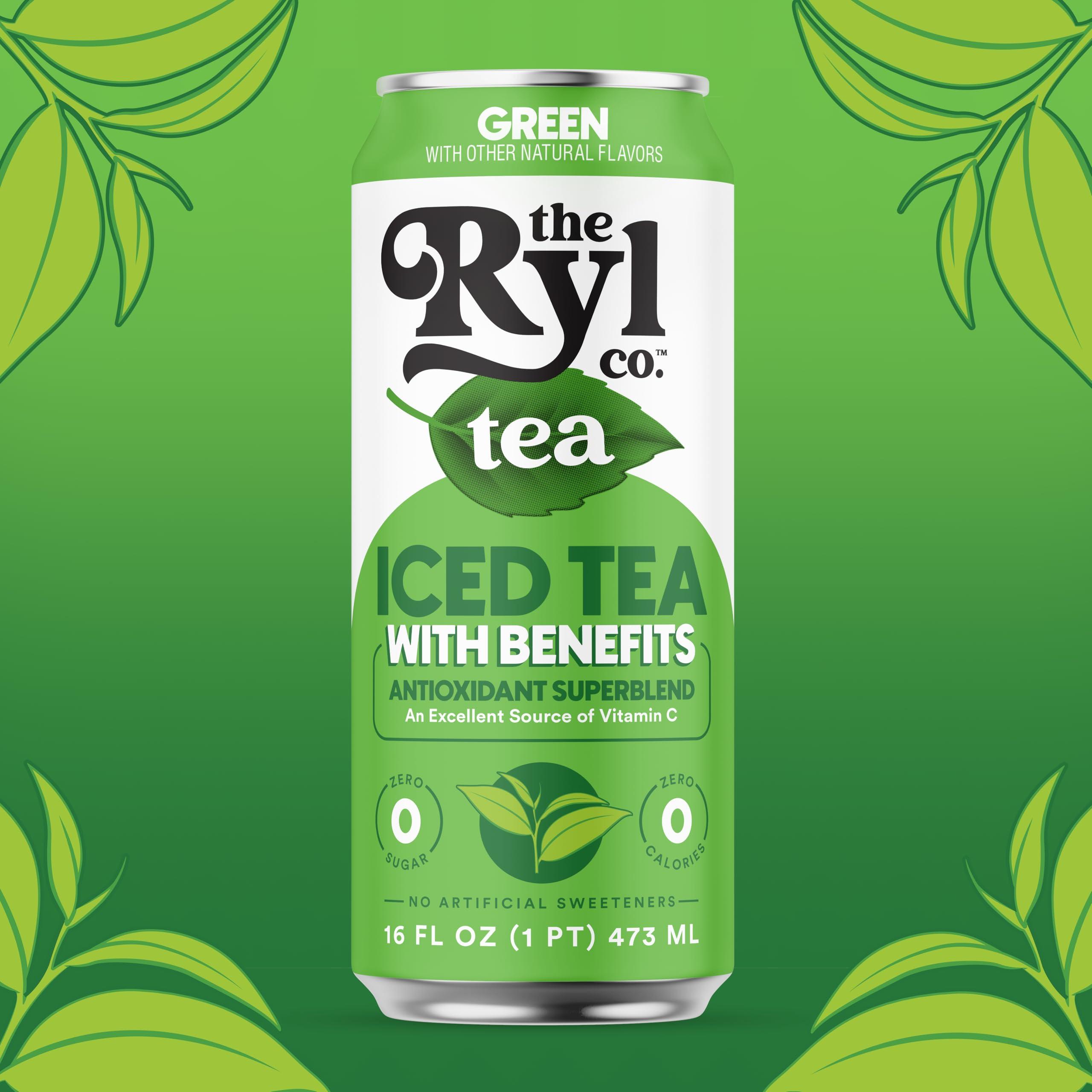 The Ryl Co Ryl Iced Tea, Green, Antioxidant Superblend, Zero Sugar, Low Carb, Zero Calorie Iced Tea, 16.0 Fl Oz (12-Pack)