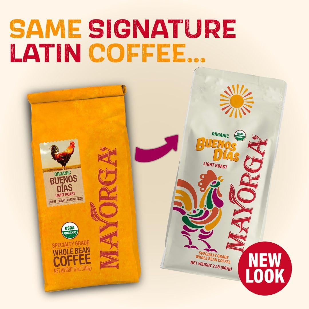Mayorga Mayorga Organic Coffee 2lb Buenos Dias - Light Roast Whole Bean Specialty Grade Coffee, 100% Arabica, Slow Roasted, Citrusy and Sweet Flavor with Low Acidity - USDA Organic, Non-GMO, Kosher