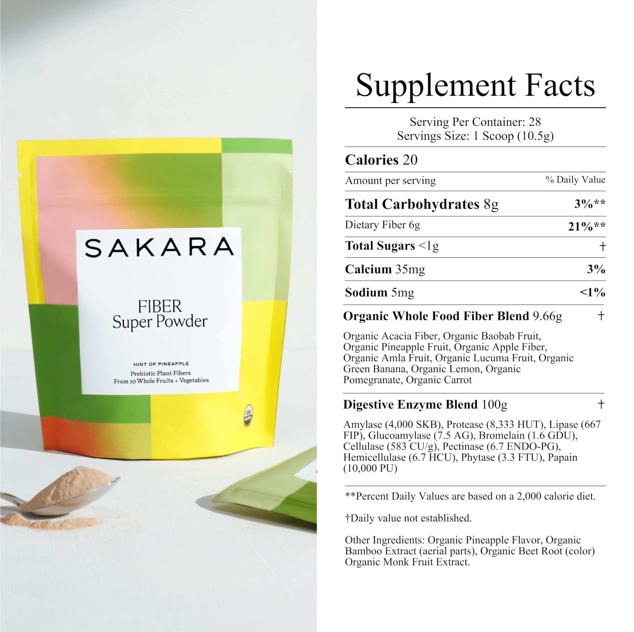 SAKARA SAKARA Fiber Super Powder - Pineapple Flavor Prebiotic Fiber Powder, High Fiber & Digestive Enzymes Organic Fiber Supplement Powder, Daily Fiber Drink, Acacia Fiber Powder