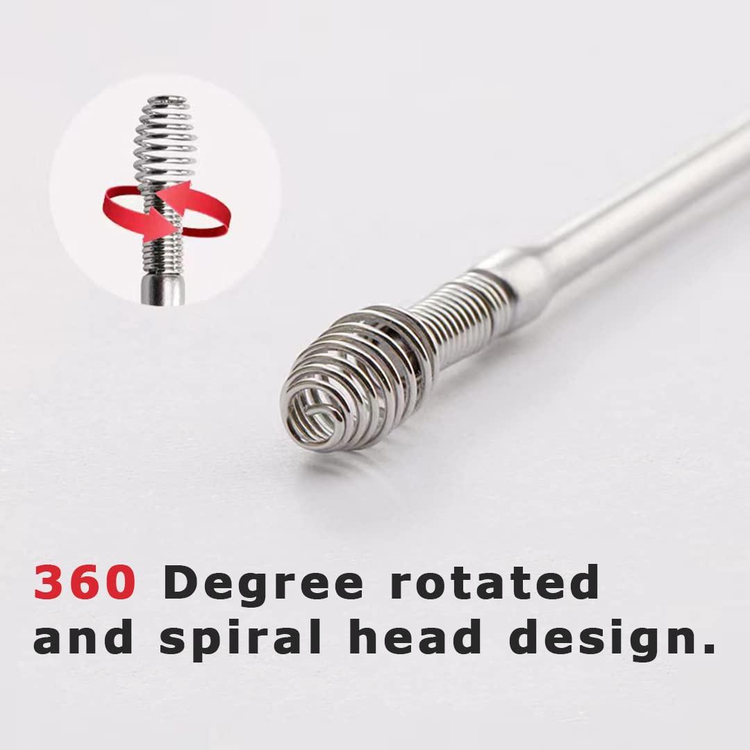 TFK.XTAY Spring Ear Wax Cleaner Tool Set Ear Cleaner Ear Cleaner Tool Ear Wax Removal Spoon Double Ended with Stainless 360° Spiral Ear Massage Cleaning Tool Ear Cleaner Cleaning Brush and Storage Box Gold