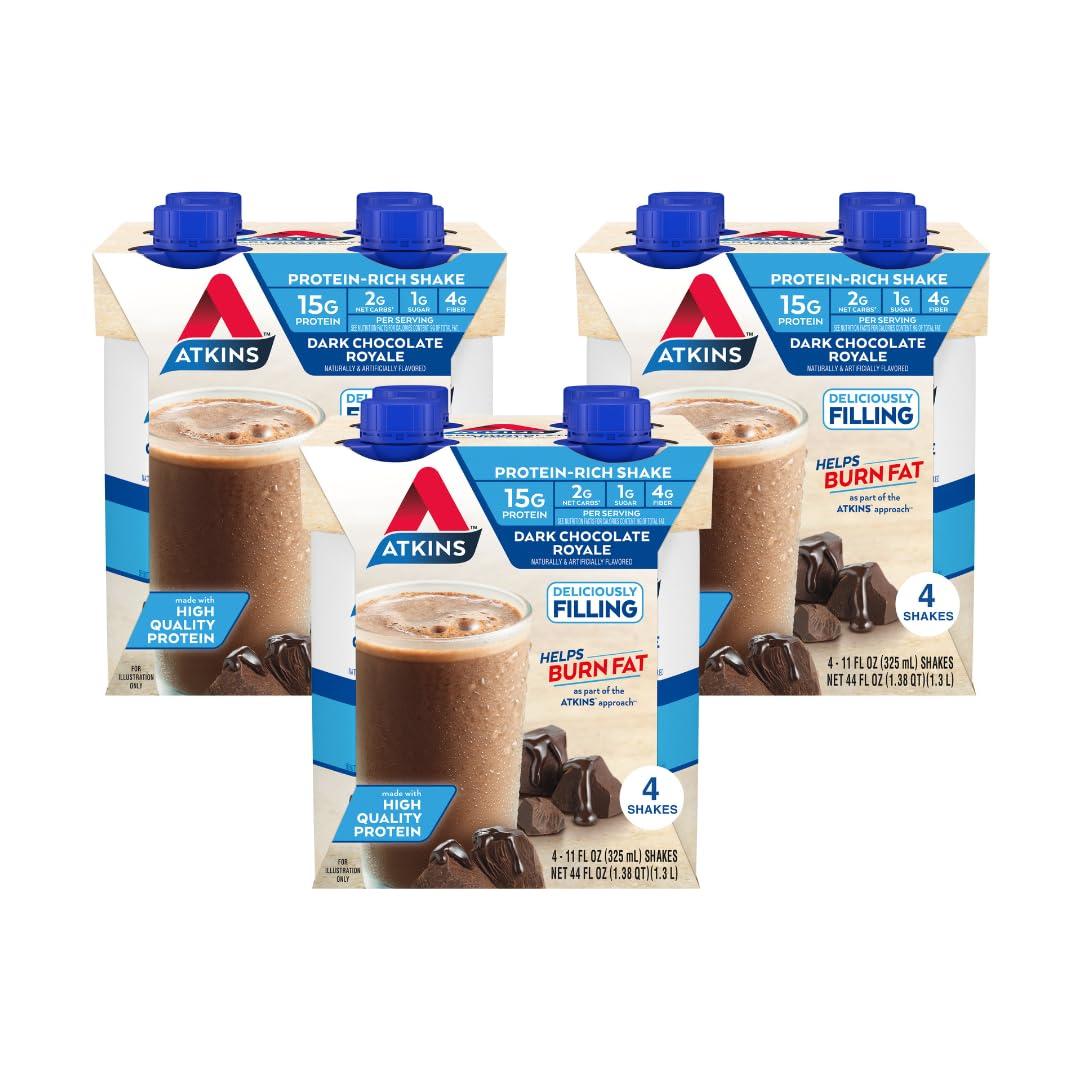 Atkins Atkins Iced Coffee Vanilla Latte Protein Shake, 15g Protein, Low Glycemic, 4g Net Carb, 1g Sugar & Dark Chocolate Royale Protein Shake, 15g Protein, Low Glycemic, 2g Net Carb, 1g Sugar