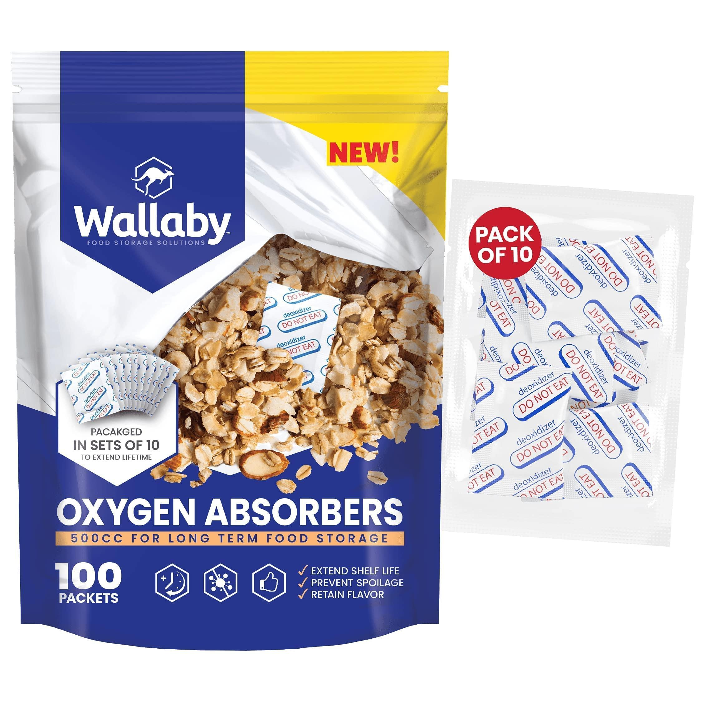 Wallaby 75x Wallaby 1-Gallon Mylar Bag Bundle - (5 Mil - 10\" x 14\") Mylar Bags with Wallaby 500cc Oxygen Absorbers - 100 Count (10x Packs of 10)