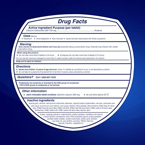 TUMS TUMS Chewy Bites Antacid Tablets for Chewable Heartburn Relief and Acid Indigestion Relief, Assorted Berries - 60 Count (Pack of 2)