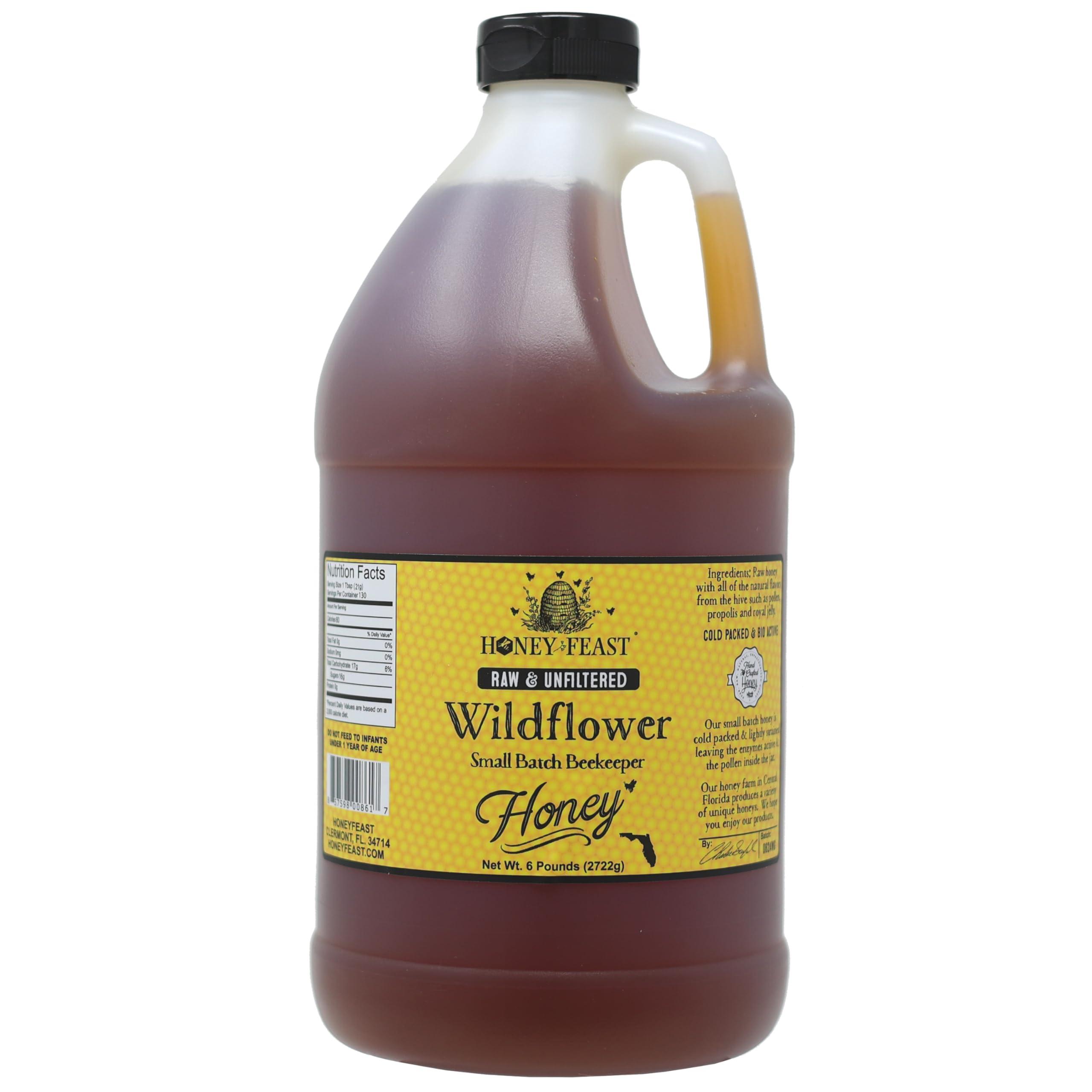 Honey Feast HONEY FEAST Wildflower Honey - 6 Pounds (1/2 Gallon) Bulk Honey, All Natural, Unfiltered, Unheated Honey, Perfect for Sweetening & Baking