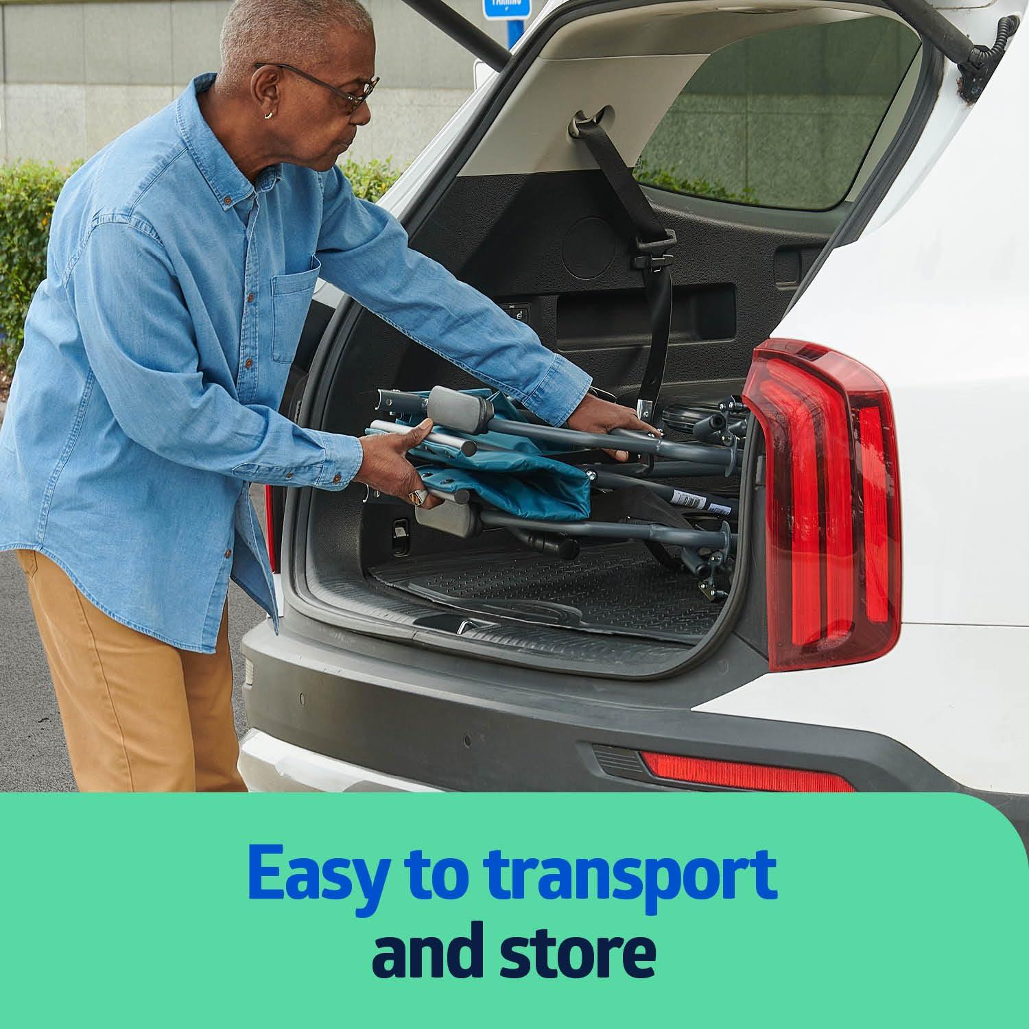 Medline Medline Durable Folding Steel Transport Wheelchair with 12-Inch Wheels, 19-Inch Seat Width, Gray Frame, Microban, Teal Upholstery