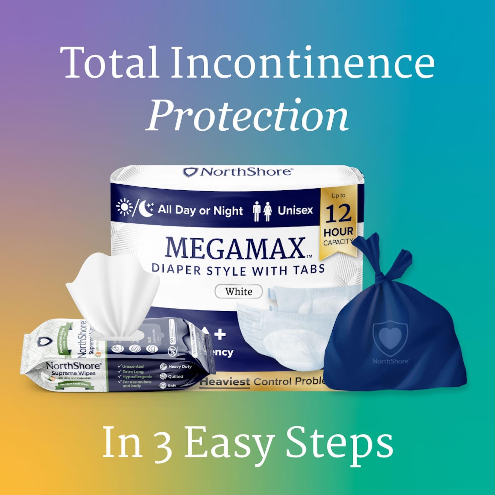 NorthShore NorthShore MegaMax Adult Overnight Diapers, 12-Hour Tab-Style, X-Large, 40 Count Case, Blue, 50-60 inches, Unisex Incontinence Underwear