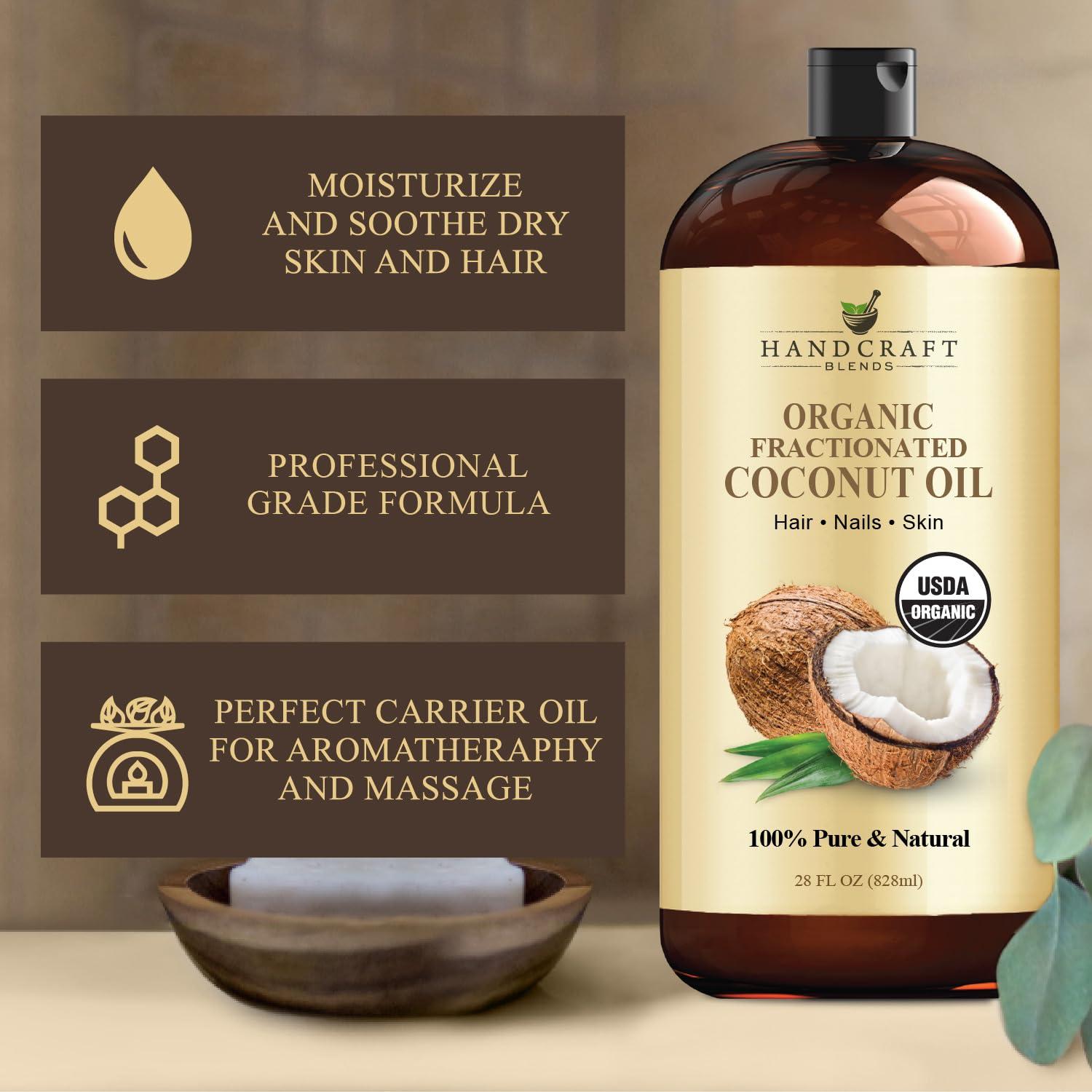Handcraft Blends Handcraft Blends Organic Fractionated Coconut Oil - 28 Fl Oz - 100% Pure and Natural - Premium Grade Carrier Oil for Skin and Hair - Hair and Body - Massage