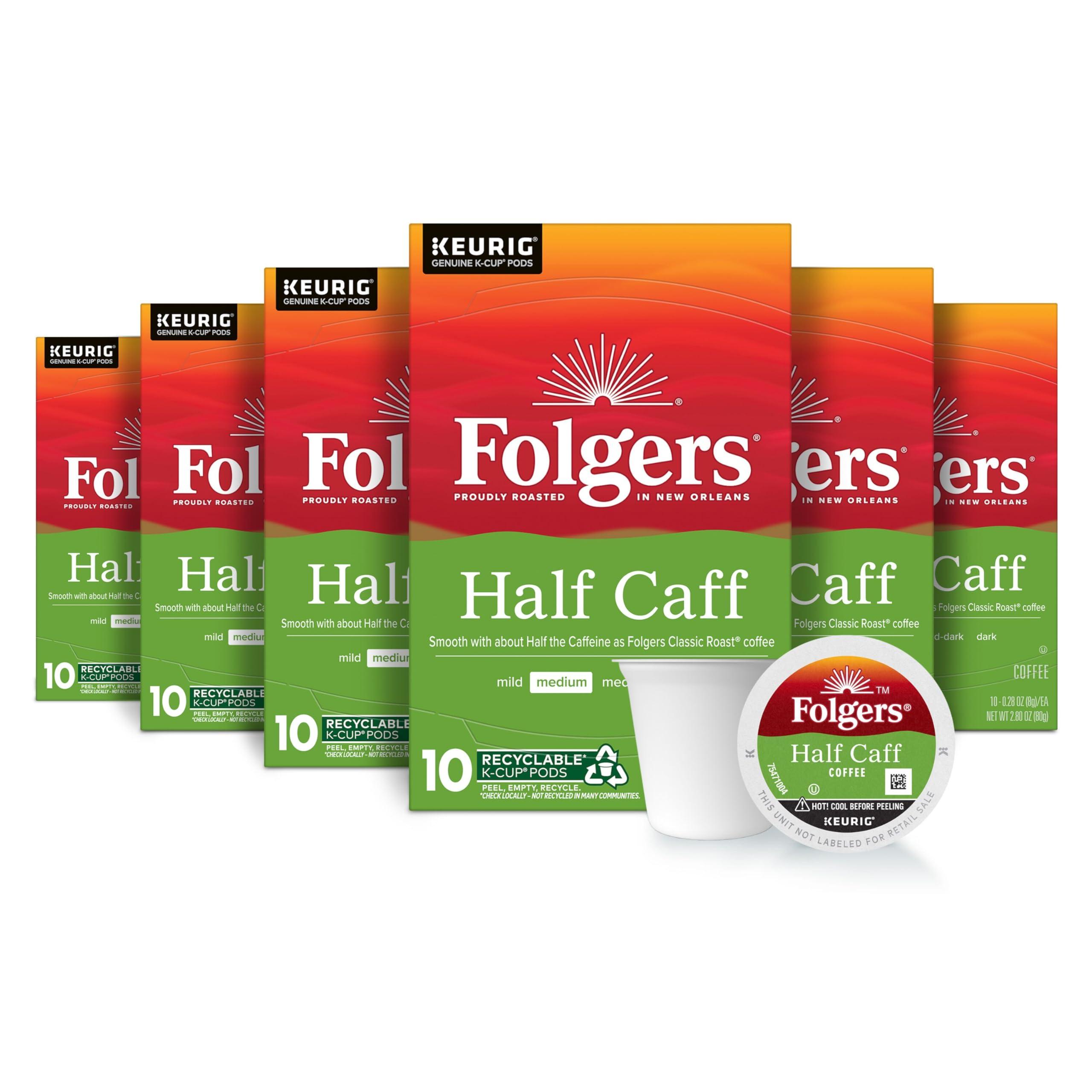 Folgers Folgers Half Caff Coffee, Medium Roast, Keurig K-Cup Pods, 10 Count (Pack of 6)