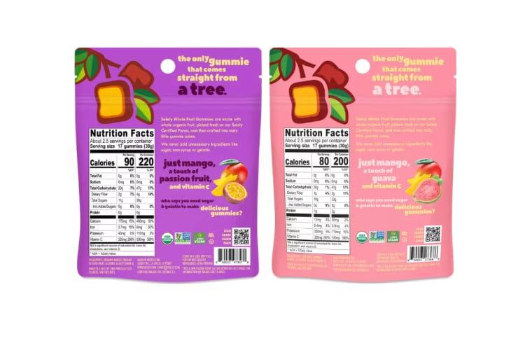 Generic Generic Solely Organic Fruit Gummies - 2 Pack Bundle - Mango Passionfruit & Mango Guava - 5oz total | No Added Sugar, Vegan, Organic Whole Dried Fruit Snacks