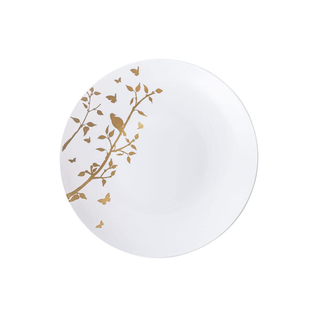 EcoQuality EcoQuality 6\" inch Round White Plastic Plates with Gold Floral Design - Spring Flower Heavy Duty Large Disposable Charger Dinner Plate Weddings, Tableware, China Like Party Plates (70 PACK)