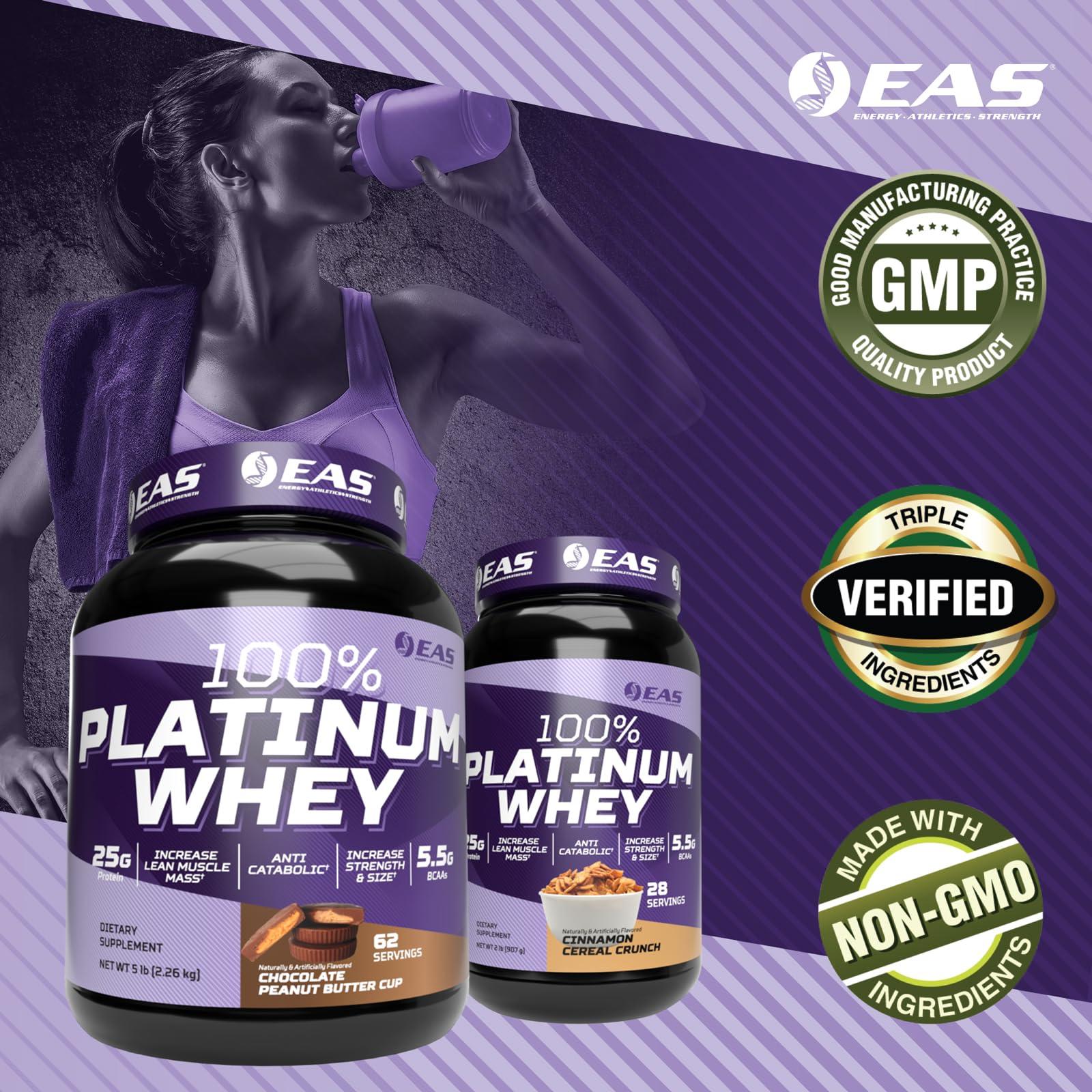 EAS EAS 100% Platinum Whey Protein | 3 Ultra-Platinum Whey Proteins | Increase Size & Strength | 25g Protein, 5.5g BCAAs | 2 Pound (Chocolate Peanut Butter Cup)