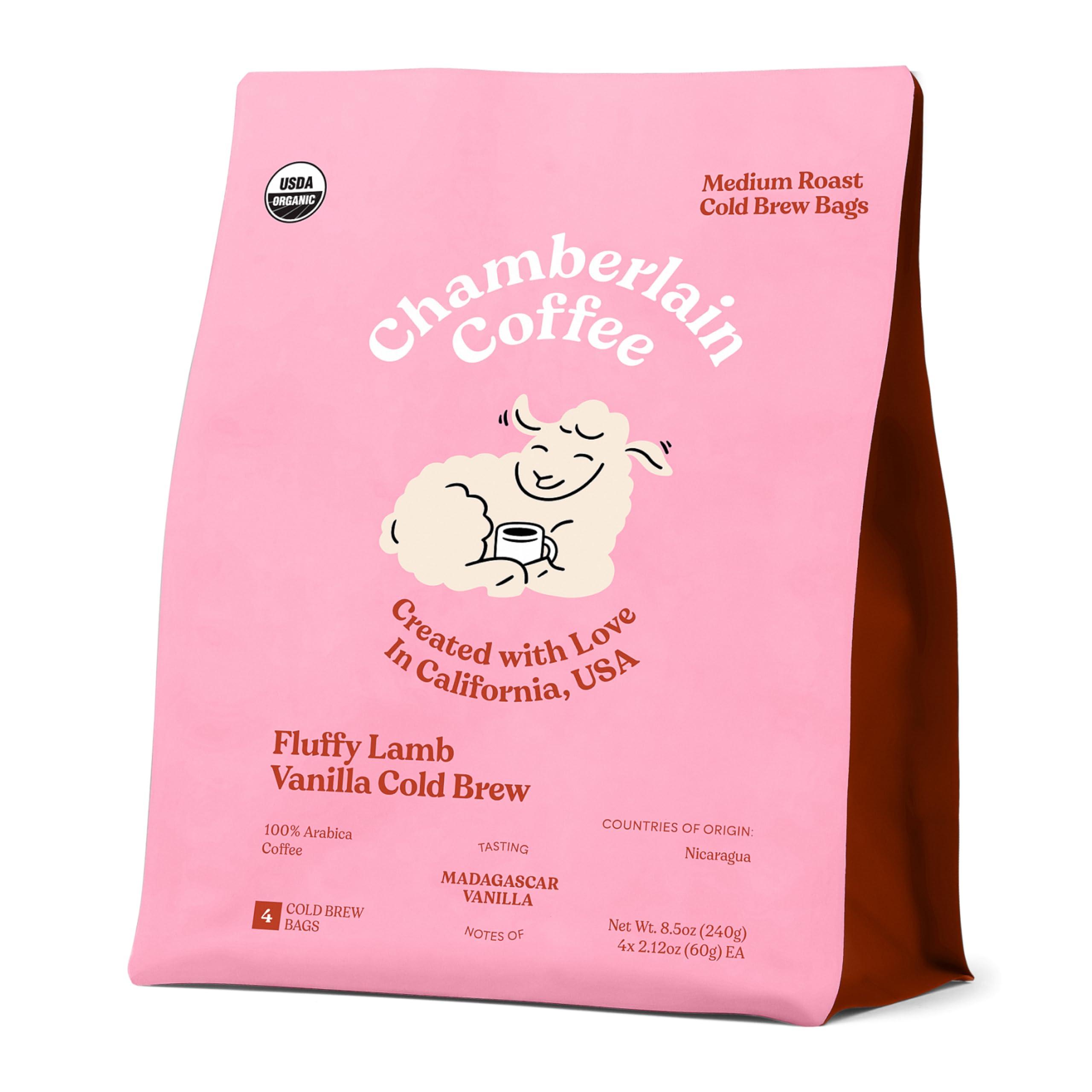 Chamberlain Coffee Chamberlain Coffee Fluffy Lamb Vanilla Cold Brew Bags - XL Cold Brew Bags - Premeasured, Ready to Brew, Cold Brew Coffee Packs - Contains 4 XL Cold Brew Bags, Makes 4 Cups of Coffee Per Bag