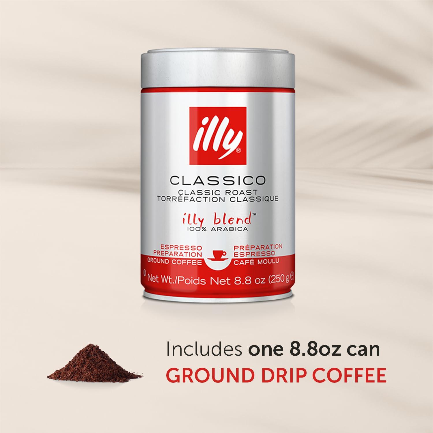 Illy illy Drip Coffee - Ground Coffee - 100% Arabica Ground Coffee Classico Medium Roast - Notes of Caramel, Orange Blossom & Jasmine - No Preservatives Mild & Balanced 8.8 Ounce